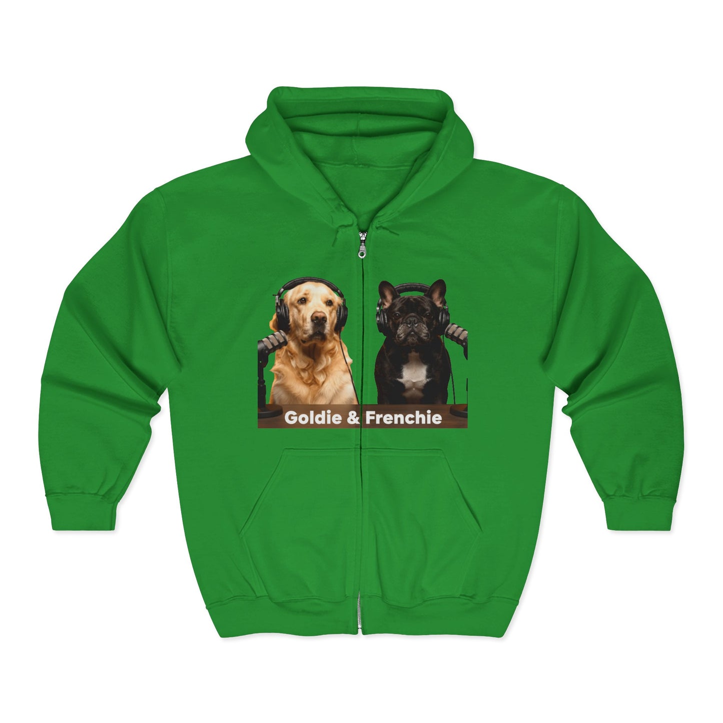 Goldie & Frenchie Podcast Full-Zip Hoodie - Front and Back - Ships from Australia + New Zealand