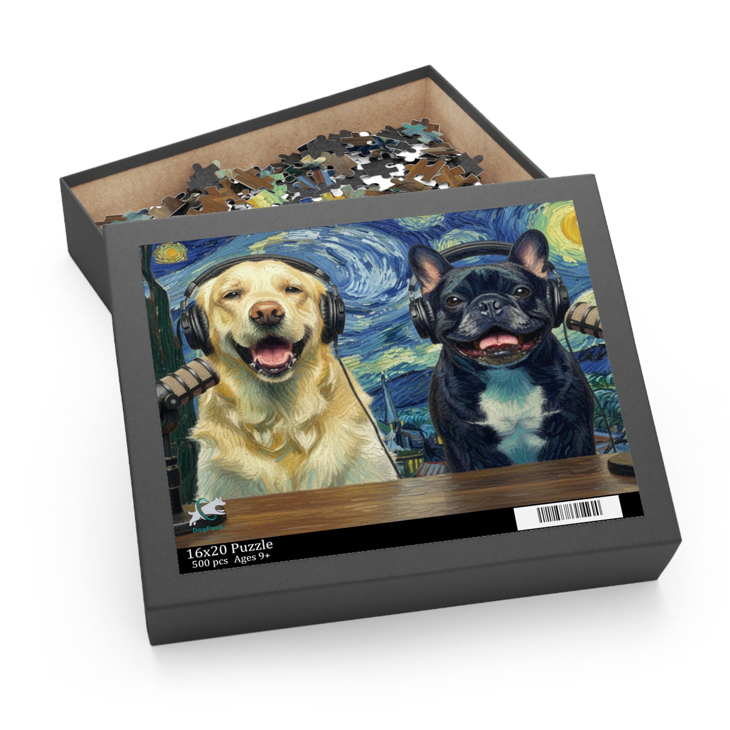 Goldie & Frenchie 'Starry Night' Van Gogh Inspired Puzzle — 120/252/500 - Piece Jigsaw Puzzle