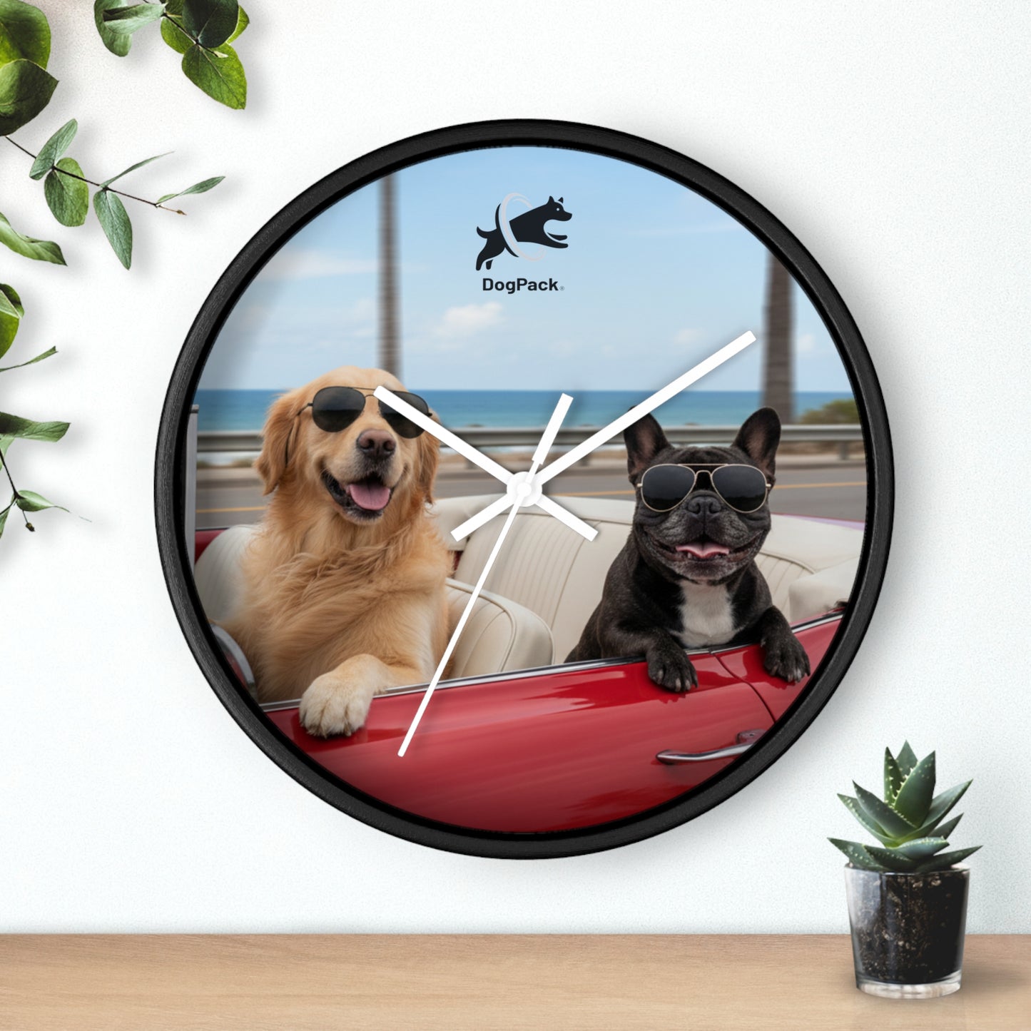 Goldie & Frenchie 'Cruising on the Beach' Wall Clock