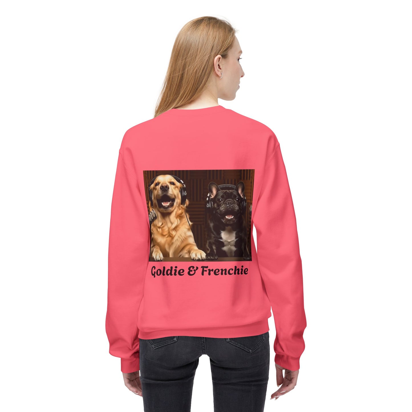 Goldie & Frenchie Laughing Behind Your Back Softstyle Crewneck with DogPack Logo