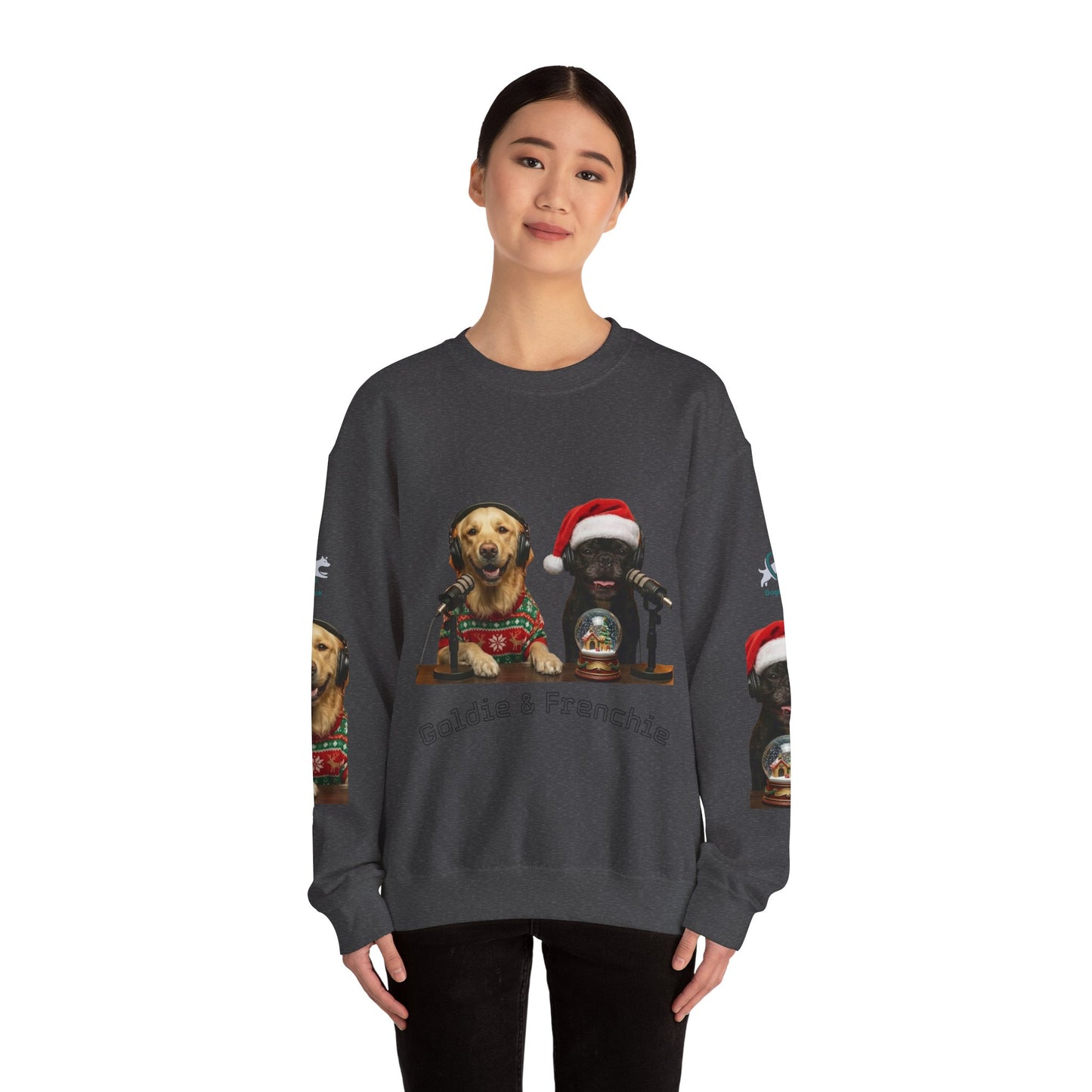 Goldie & Frenchie Christmas Crewneck with G&F sleeves
