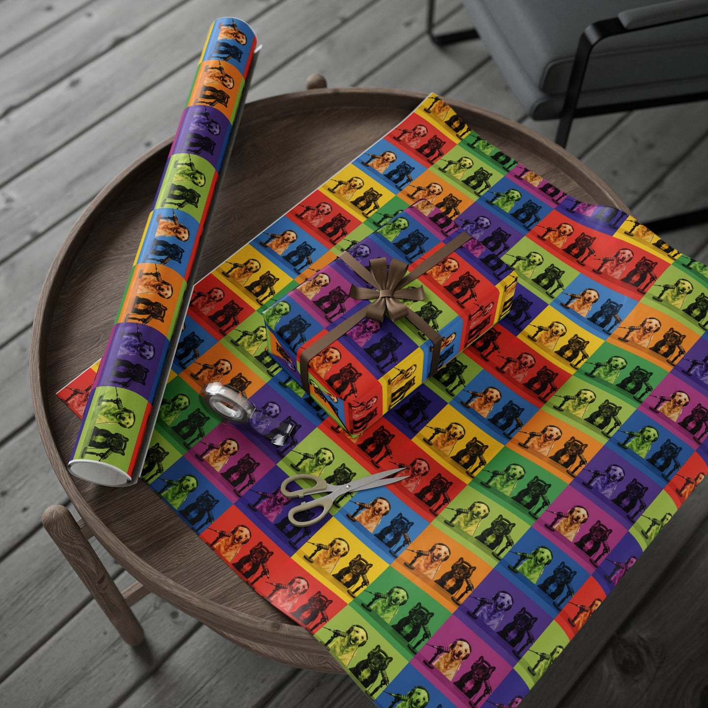 Goldie & Frenchie Pop Art Wrapping Paper Roll — Colorful Warhol Inspired Gift Wrap