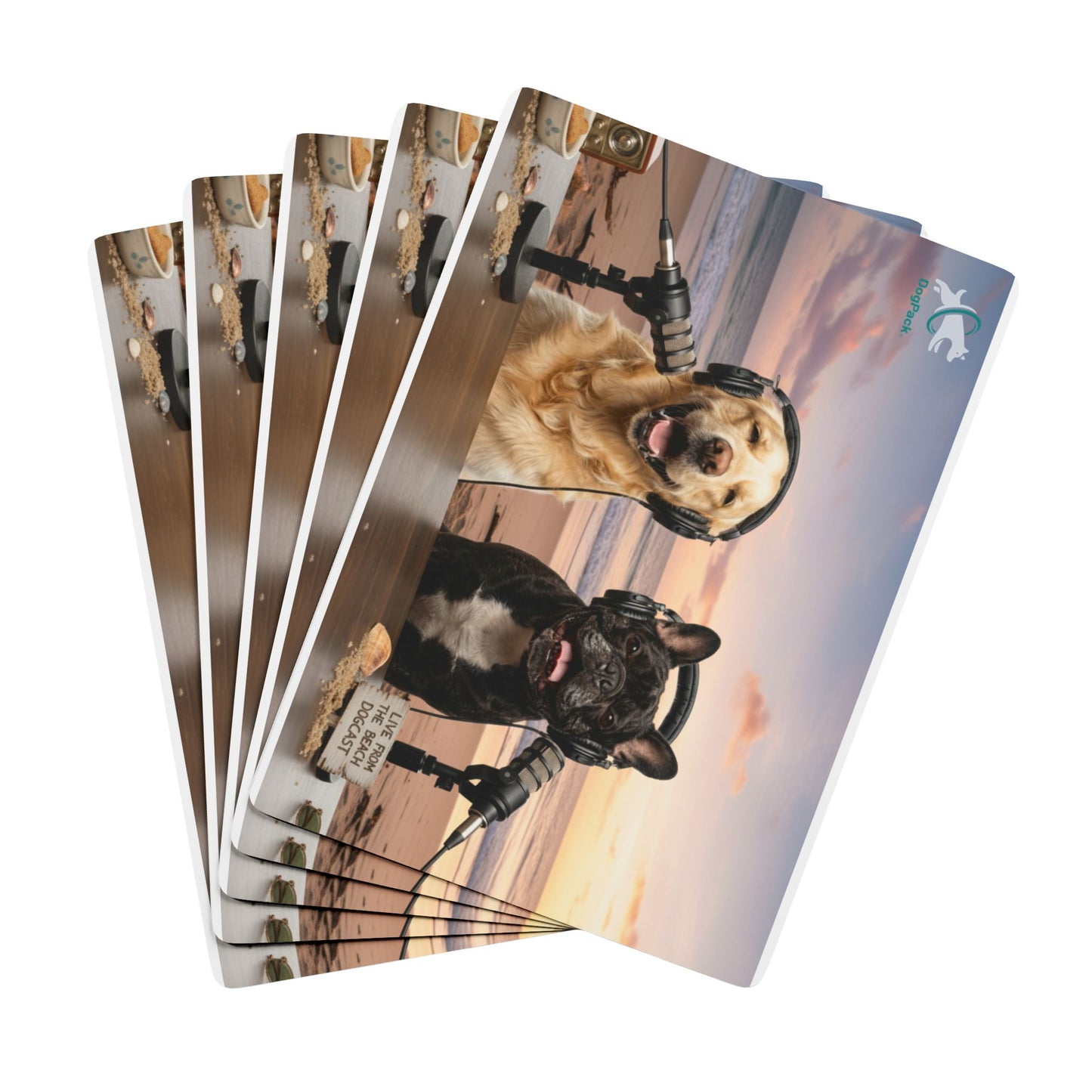 Goldie & Frenchie Broadcasting on the Beach - Poker Playing Cards