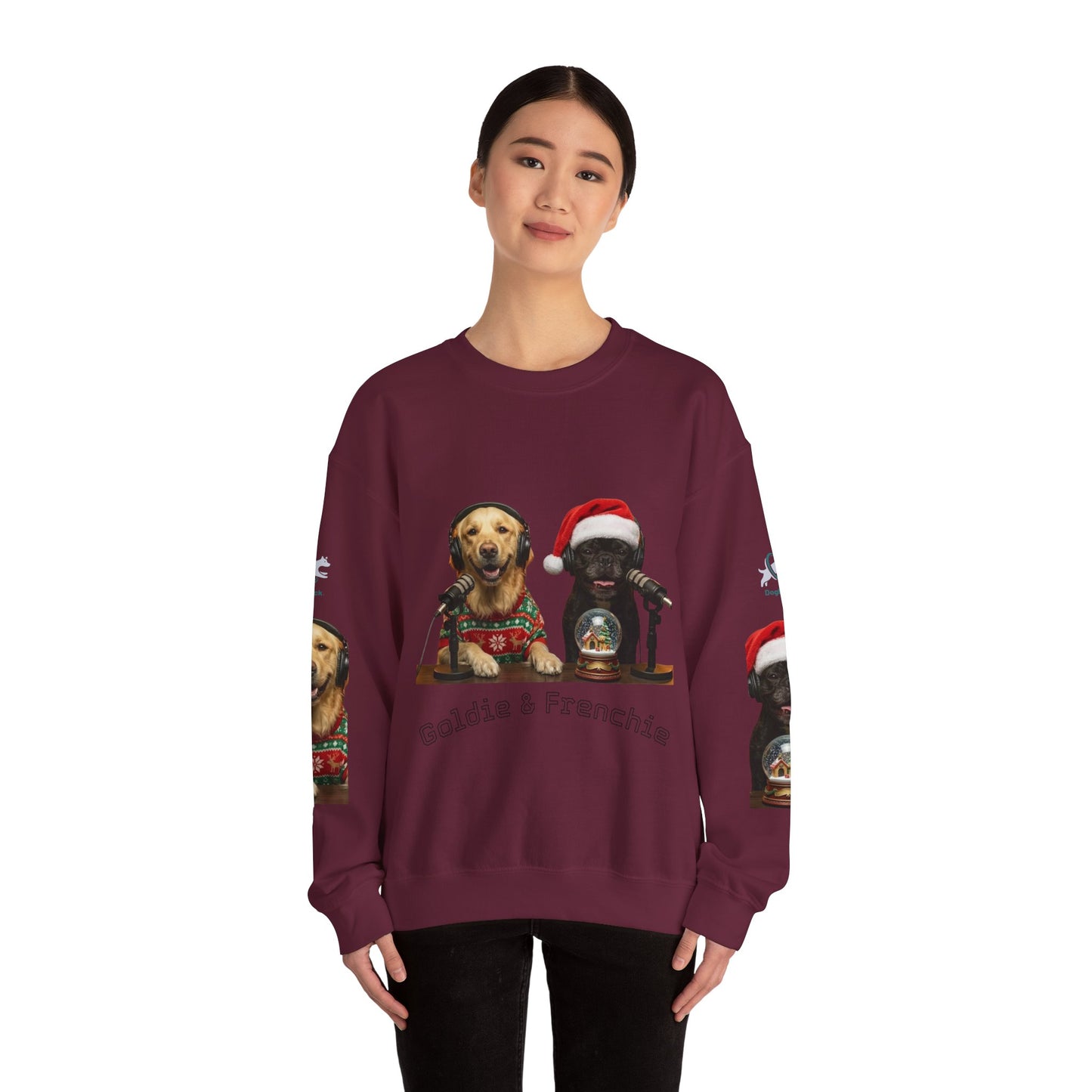 Goldie & Frenchie Christmas Crewneck with G&F sleeves
