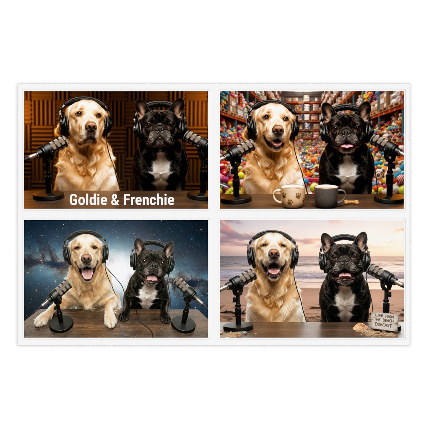 Goldie & Frenchie Sticker Sheet 40 Pack — 10 sheets of 4 stickers per sheet - Best Selling Designs