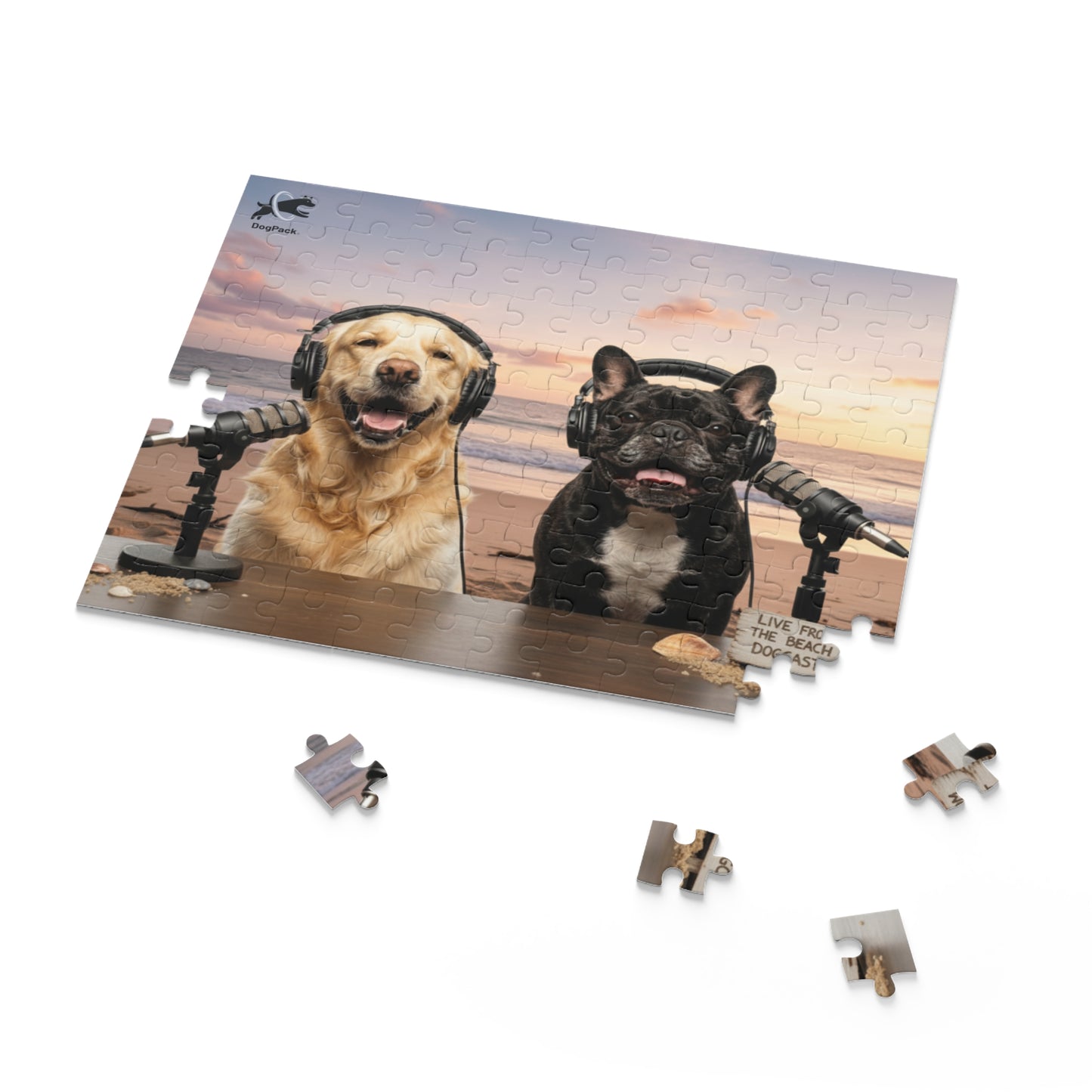 Goldie & Frenchie 'Working on the Beach' Puzzle - 120/252/500 - Piece Jigsaw Puzzle