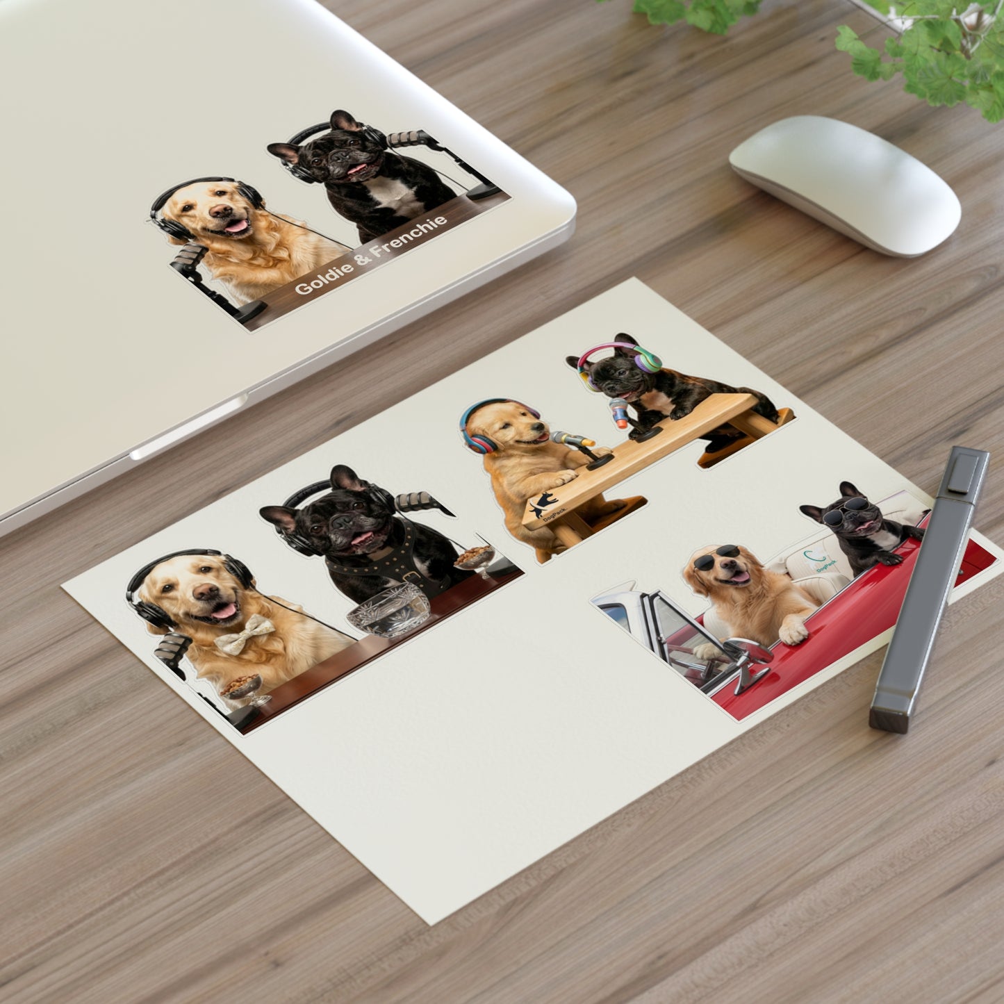 Goldie & Frenchie — Sheet of 4 Popular Stickers , Fancy, Puppies, Classic, Driving