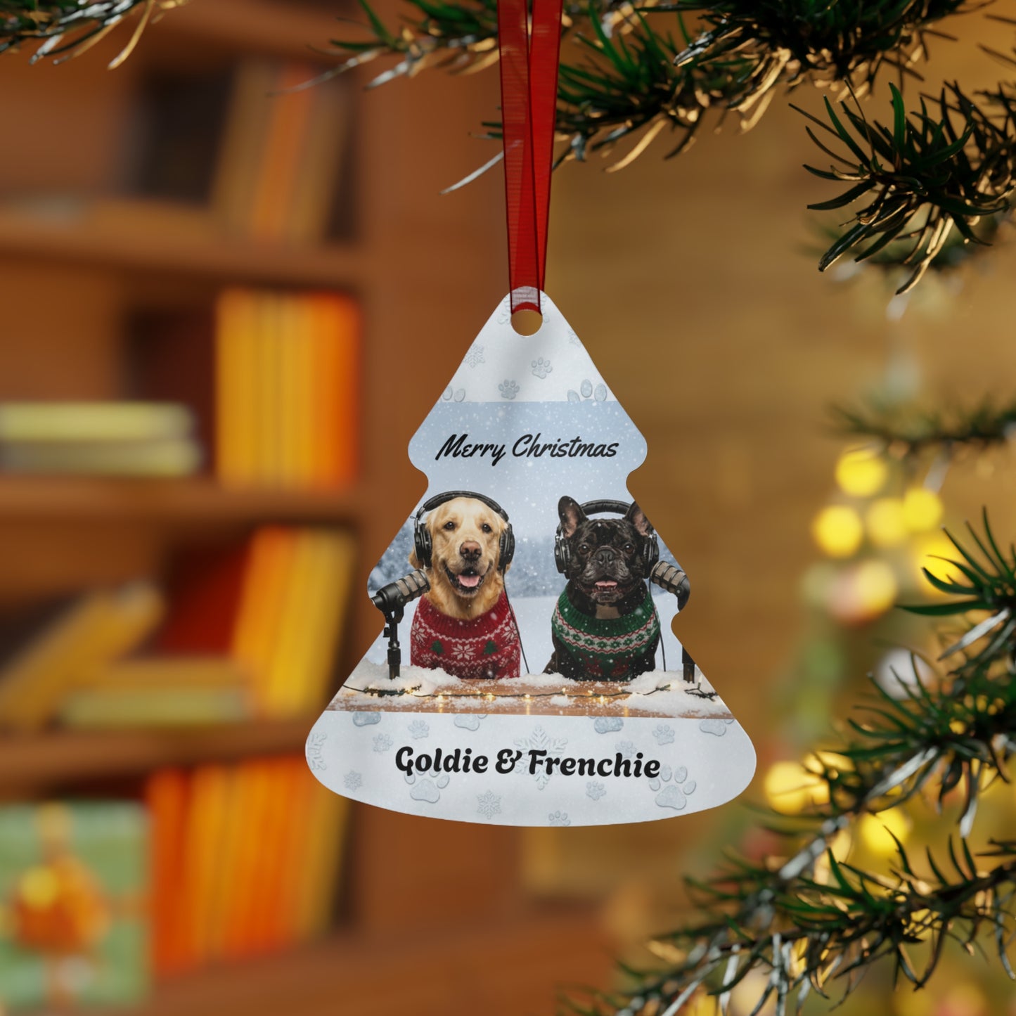 Goldie & Frenchie Metal 2-sided Christmas Ornament