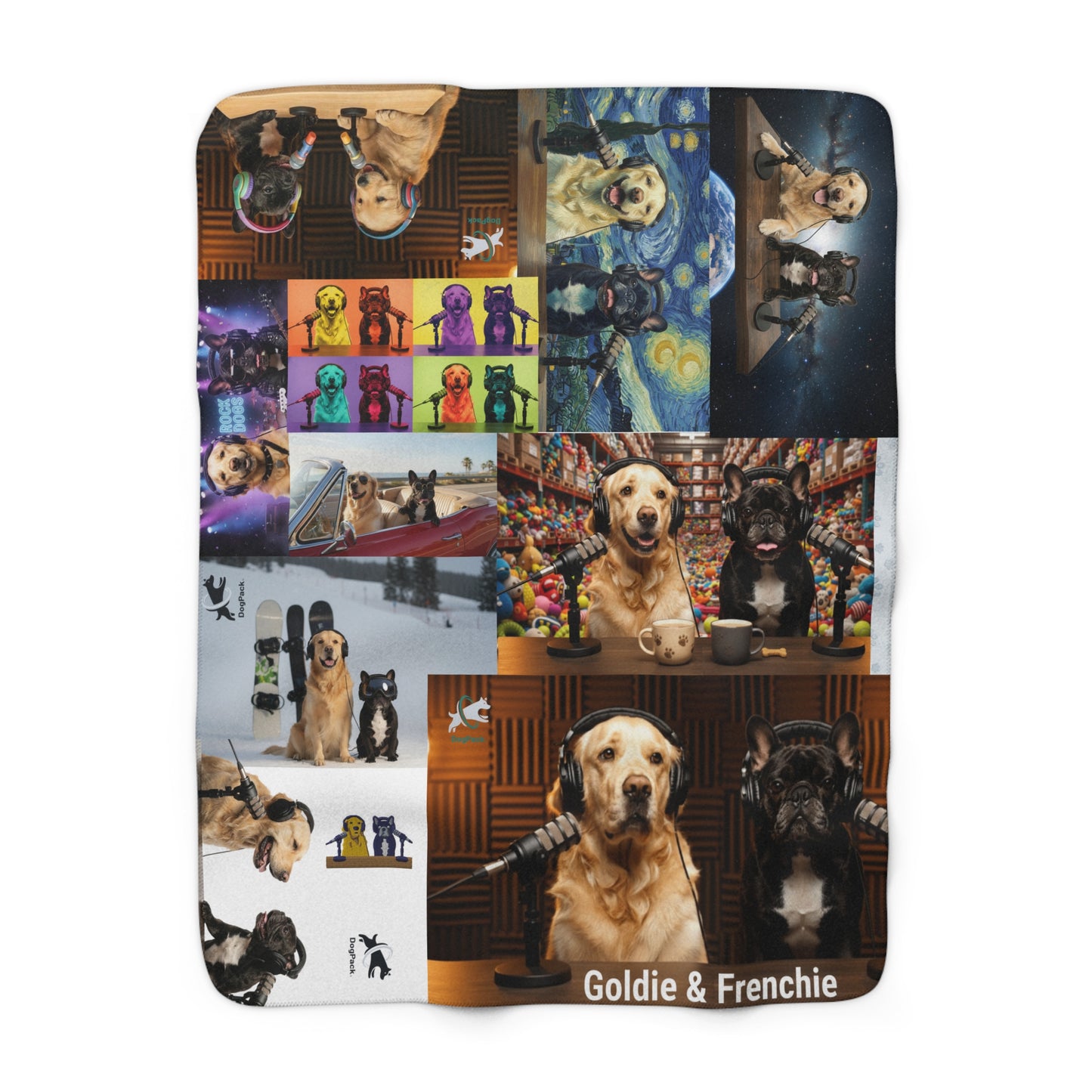 Goldie & Frenchie Sherpa Blanket — Special Edition Multithemed collage