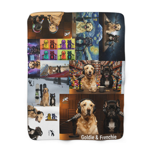 Goldie & Frenchie Sherpa Blanket — Special Edition Multithemed collage