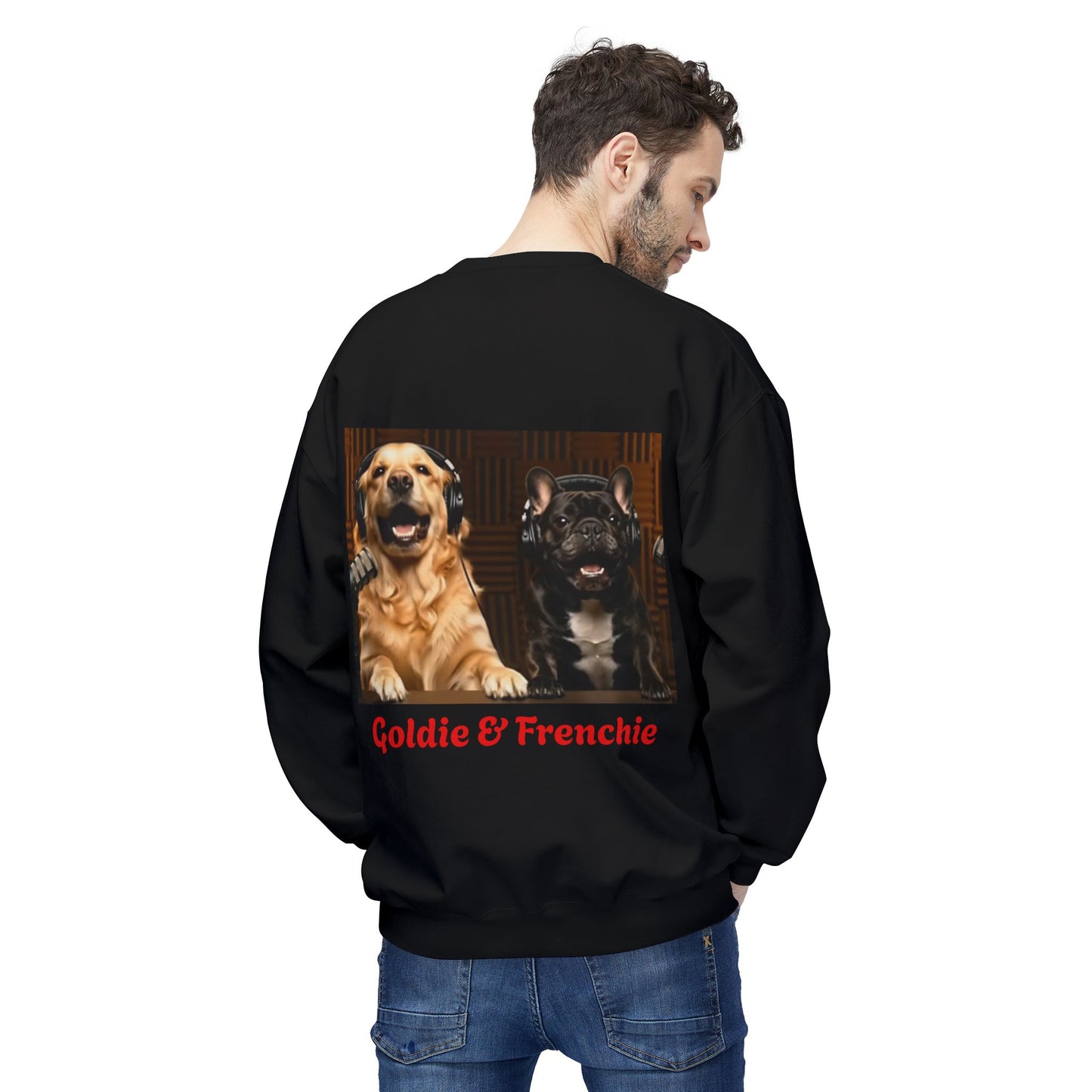 Goldie & Frenchie Laughing Behind Your Back Softstyle Crewneck with DogPack Logo