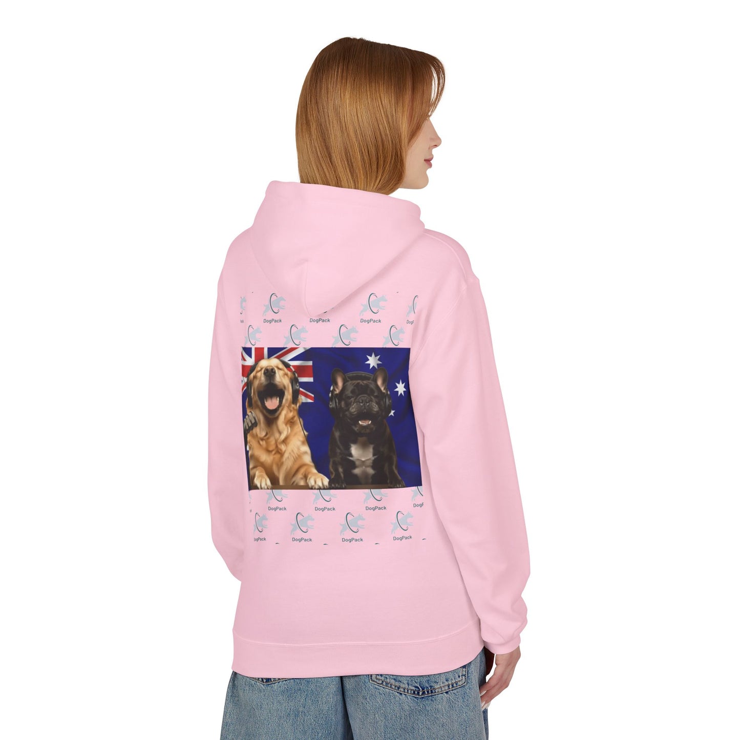 Goldie & Frenchie Repeating Pattern with Australia Flag Hoodie — Front & Back Print - Ships from Australia + New Zealand