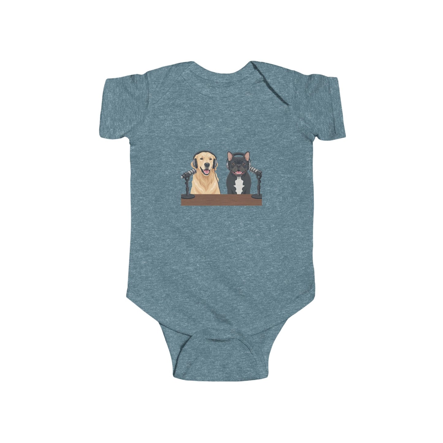 Baby Bodysuit with Animated Puppies Goldie & Frenchie — Infant Onesie Gift for New Parents and Dog Owners