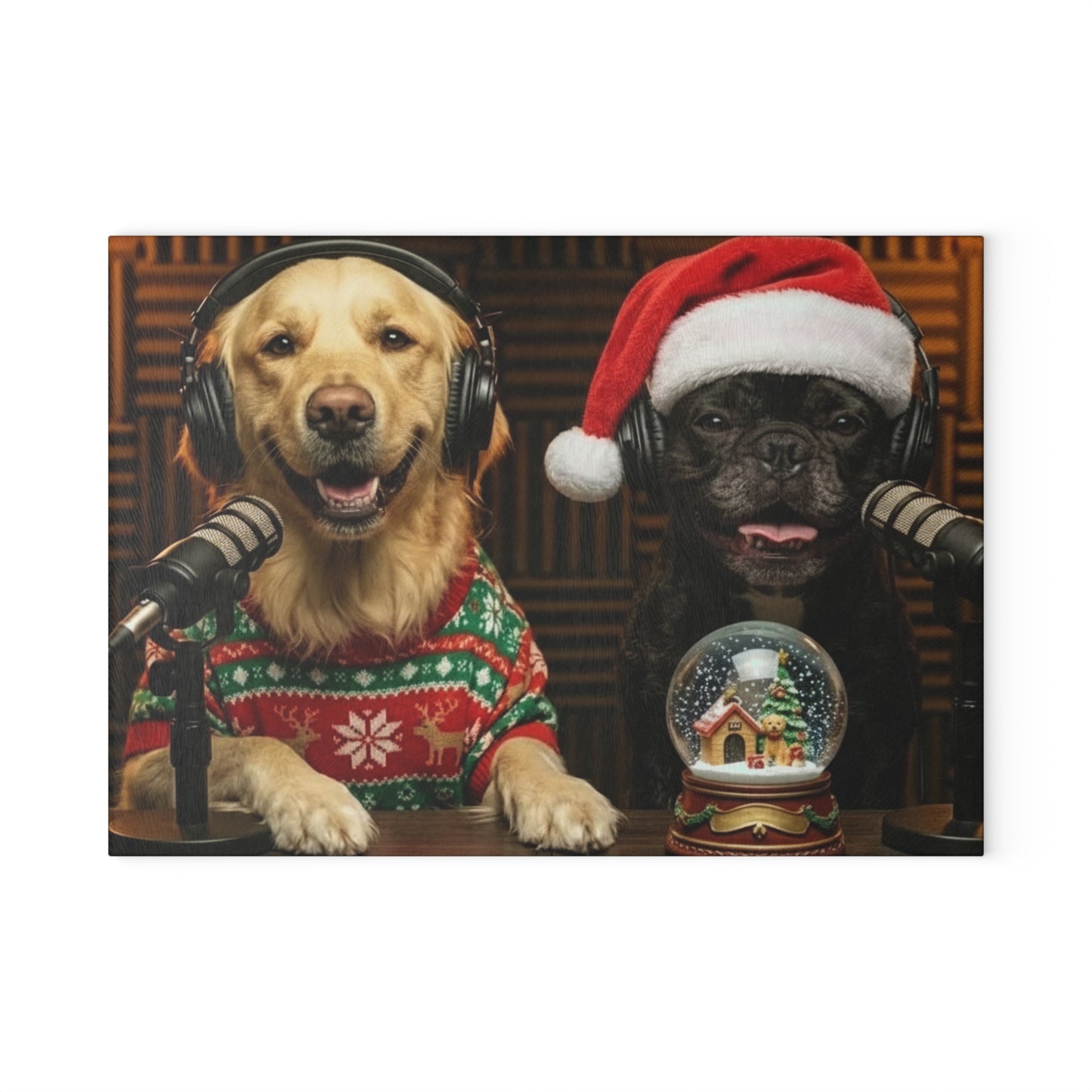 Goldie & Frenchie Christmas Glass Cutting Board