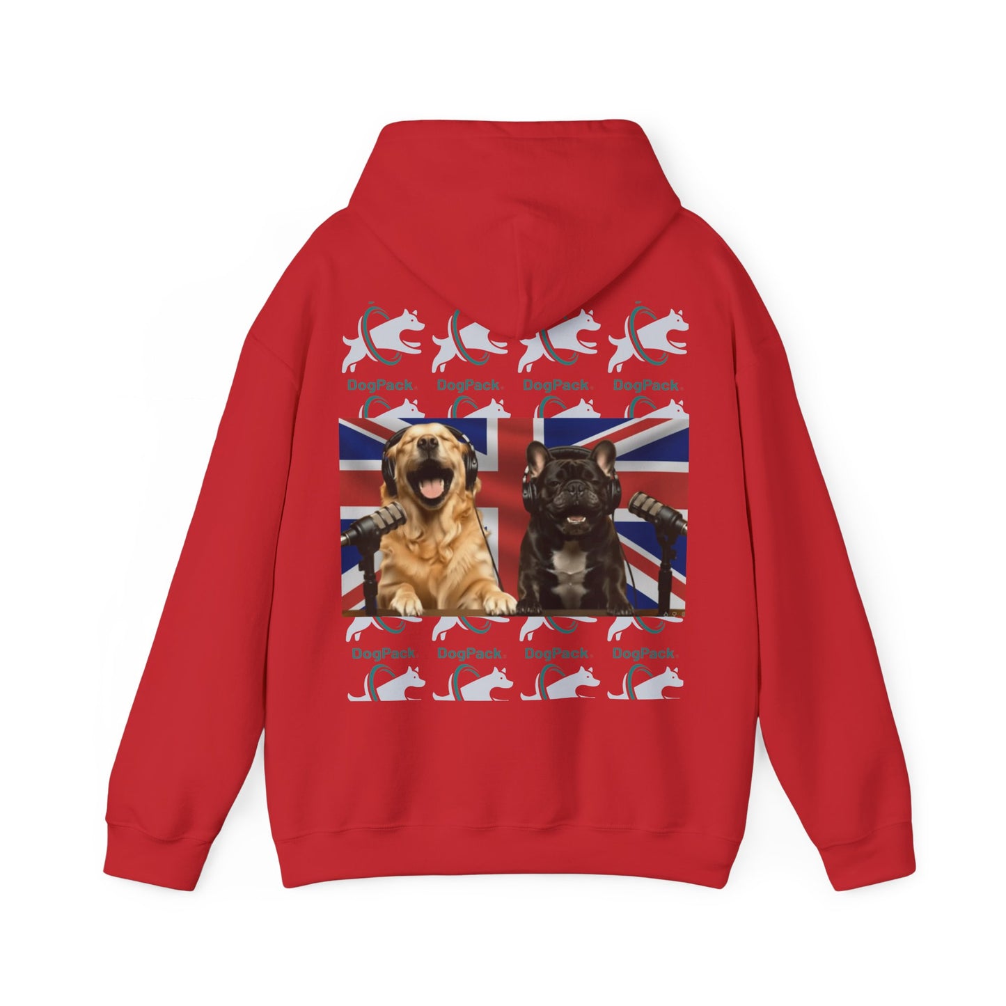Goldie & Frenchie Repeating Pattern with UK Flag Hoodie — Front & Back Print - Ships from United Kingdom