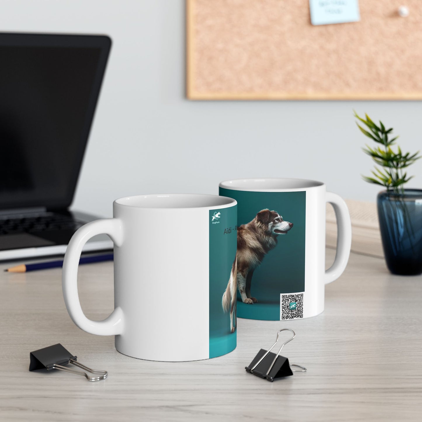 Aidi Atlas Mountain Dog Ceramic Mug — Teal Colored Dog Portrait Coffee Cup (11oz, 15oz)