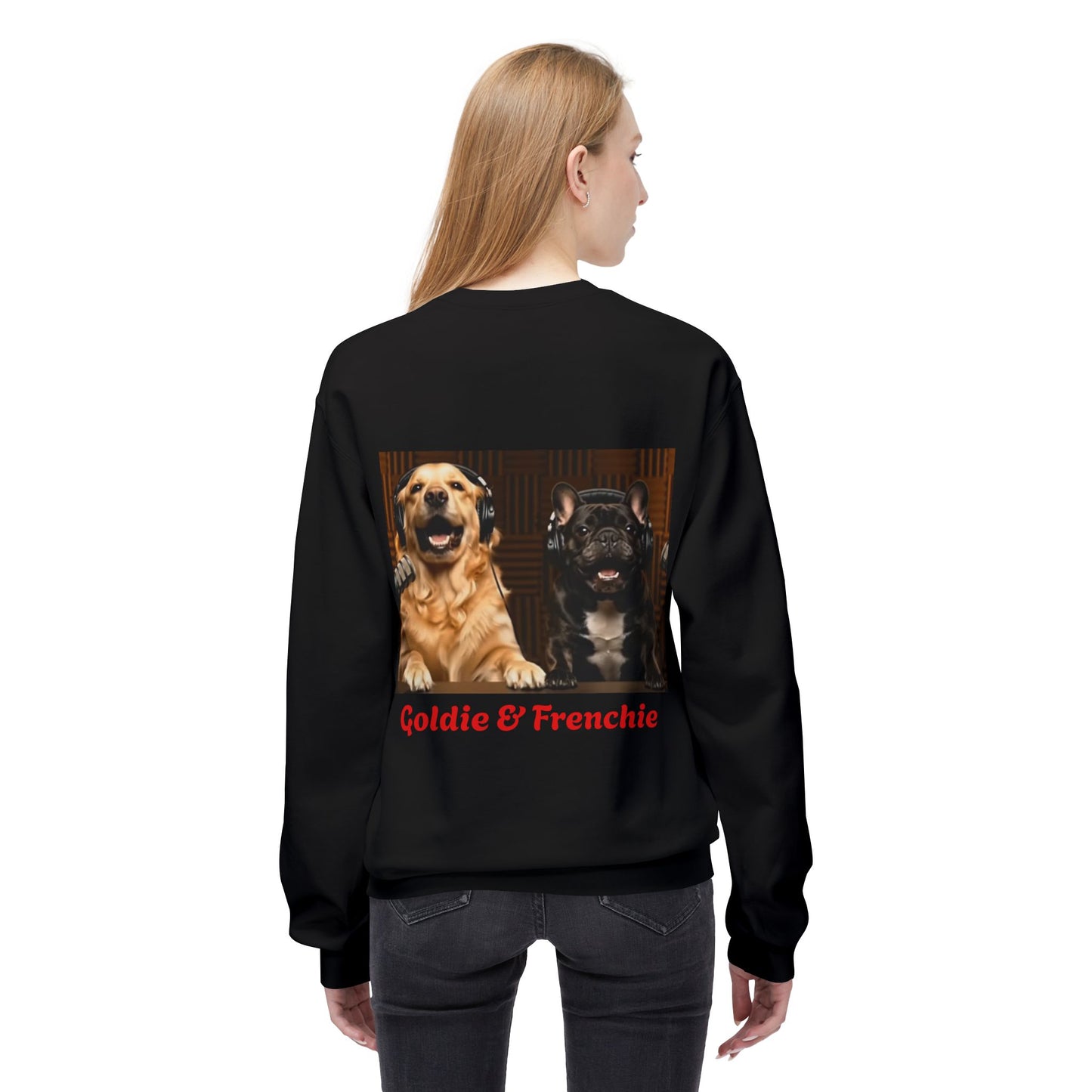 Goldie & Frenchie Laughing Behind Your Back Softstyle Crewneck with DogPack Logo