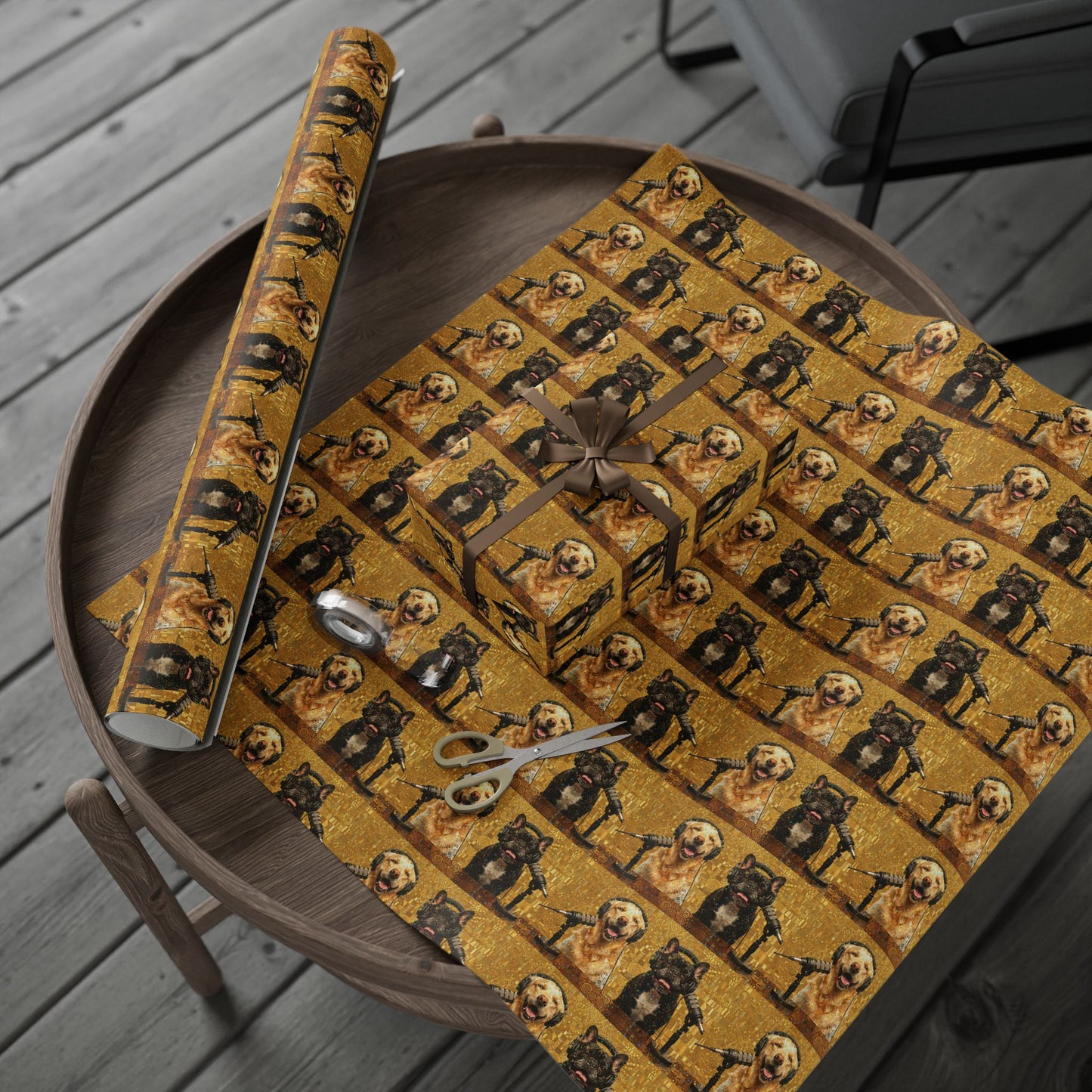 Goldie & Frenchie Klimt Inspired Wrapping Paper Roll — Colorful Gold - Dog Inspired Gift Wrap