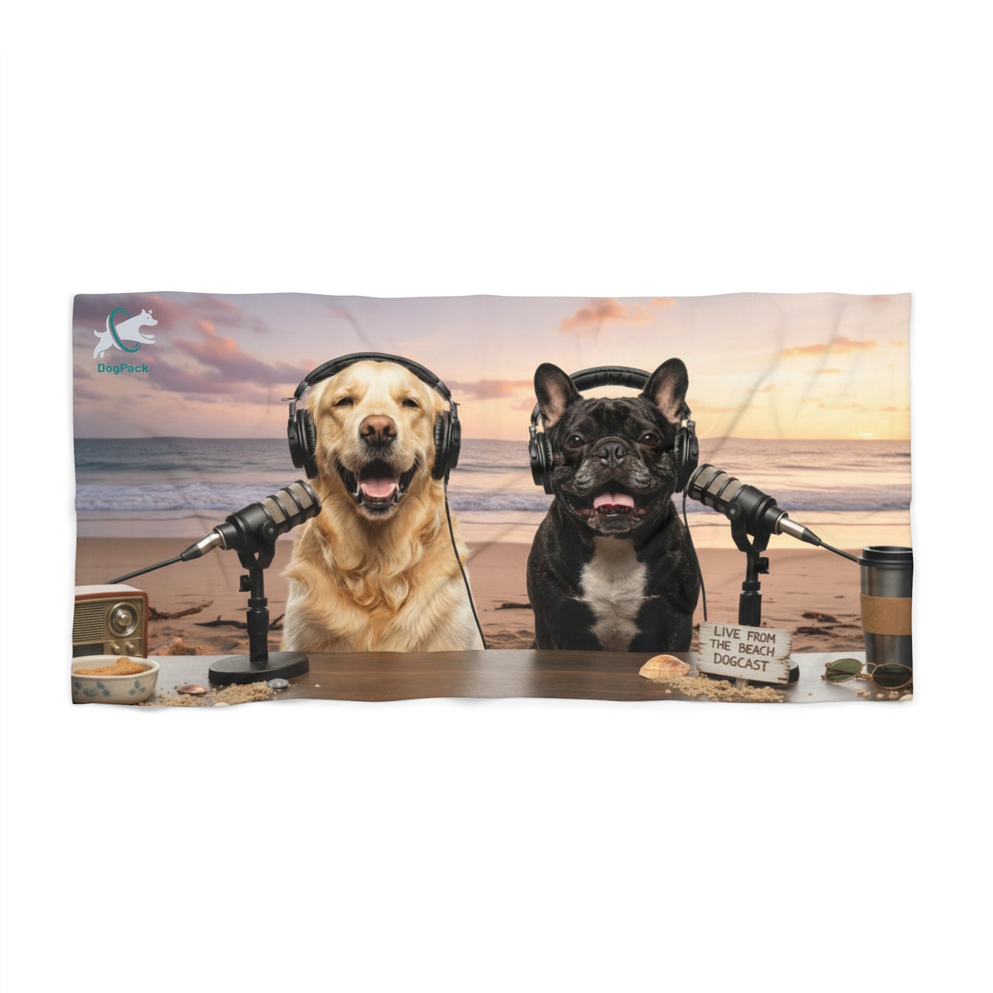 Goldie & Frenchie Beach Towel - Working on the Beach