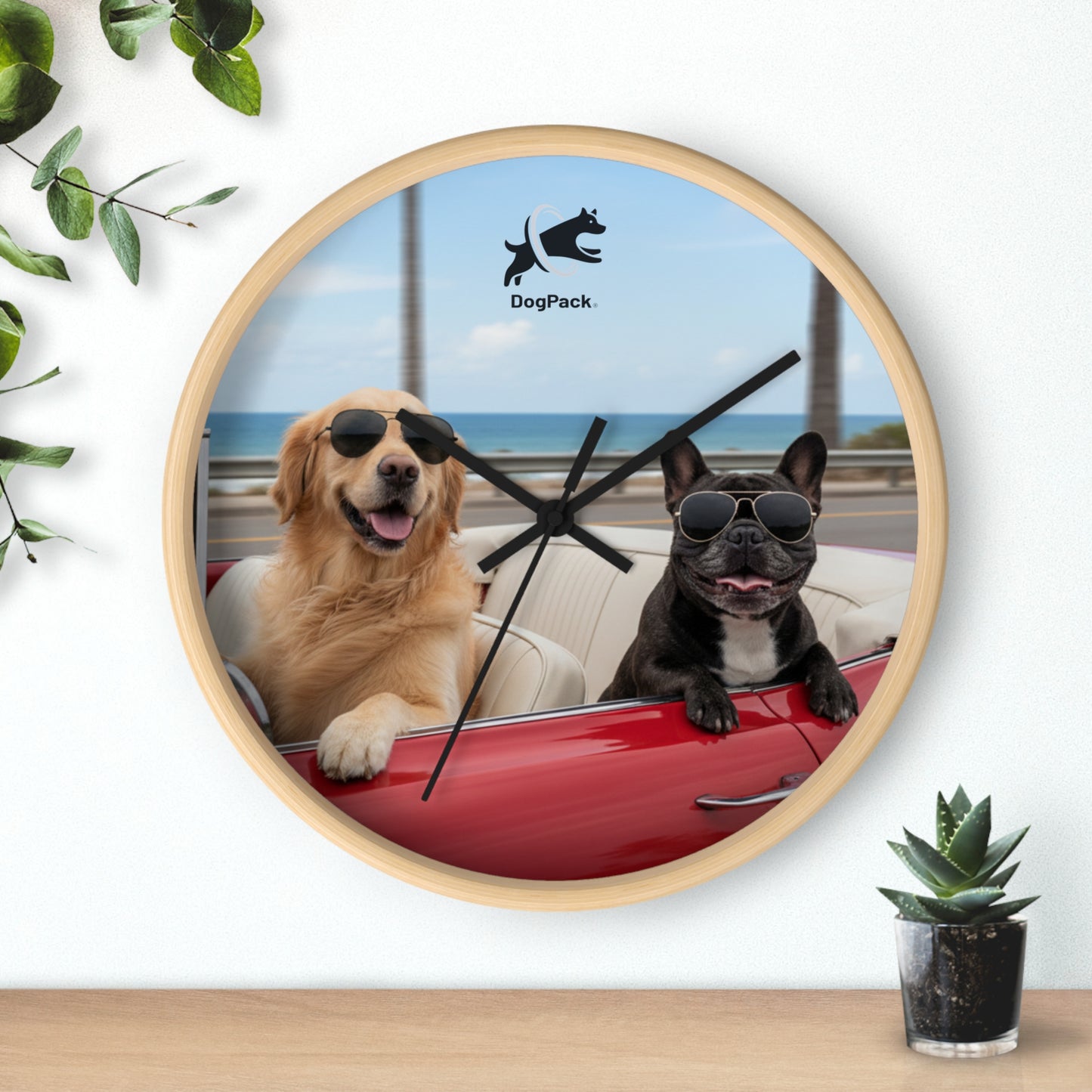 Goldie & Frenchie 'Cruising on the Beach' Wall Clock