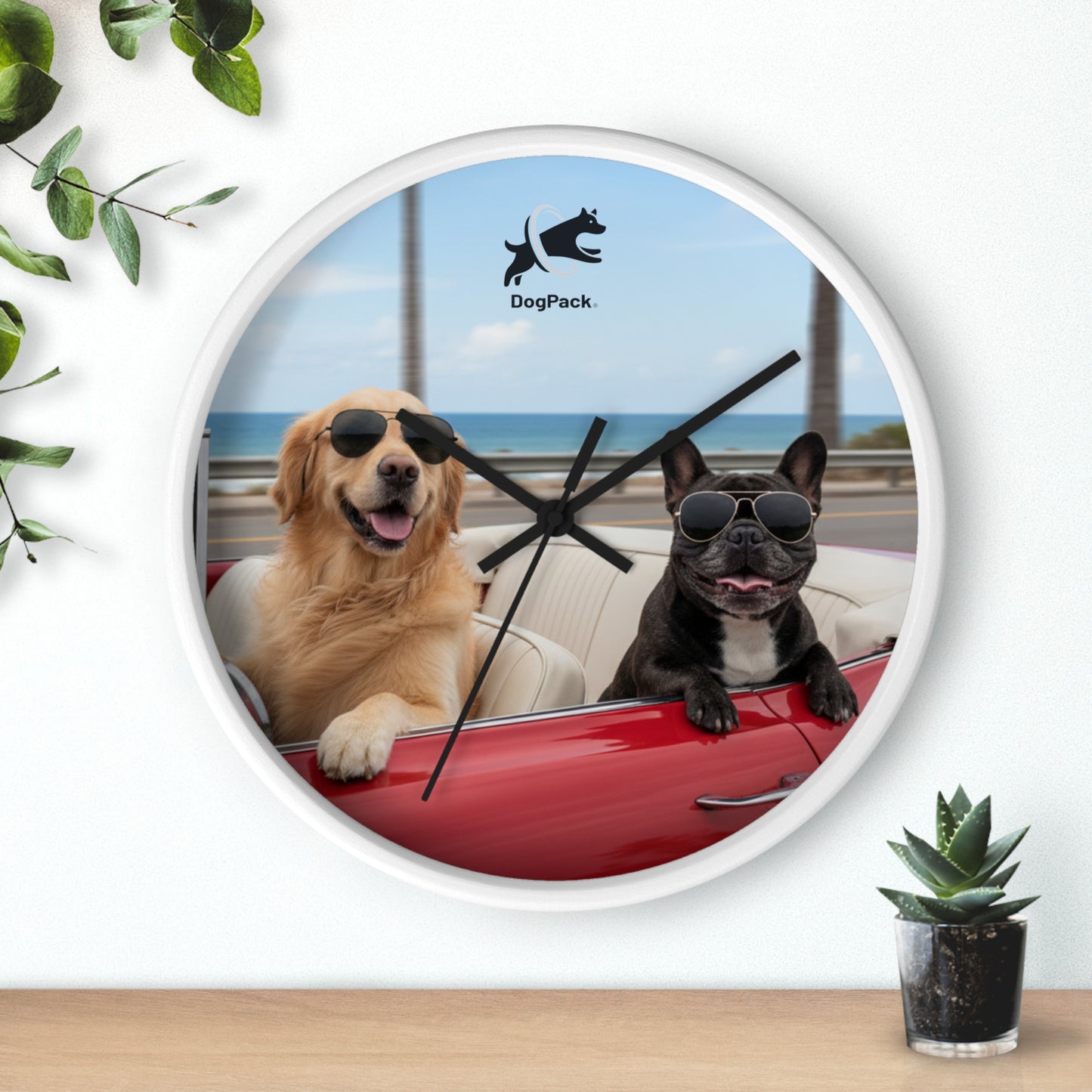 Goldie & Frenchie 'Cruising on the Beach' Wall Clock