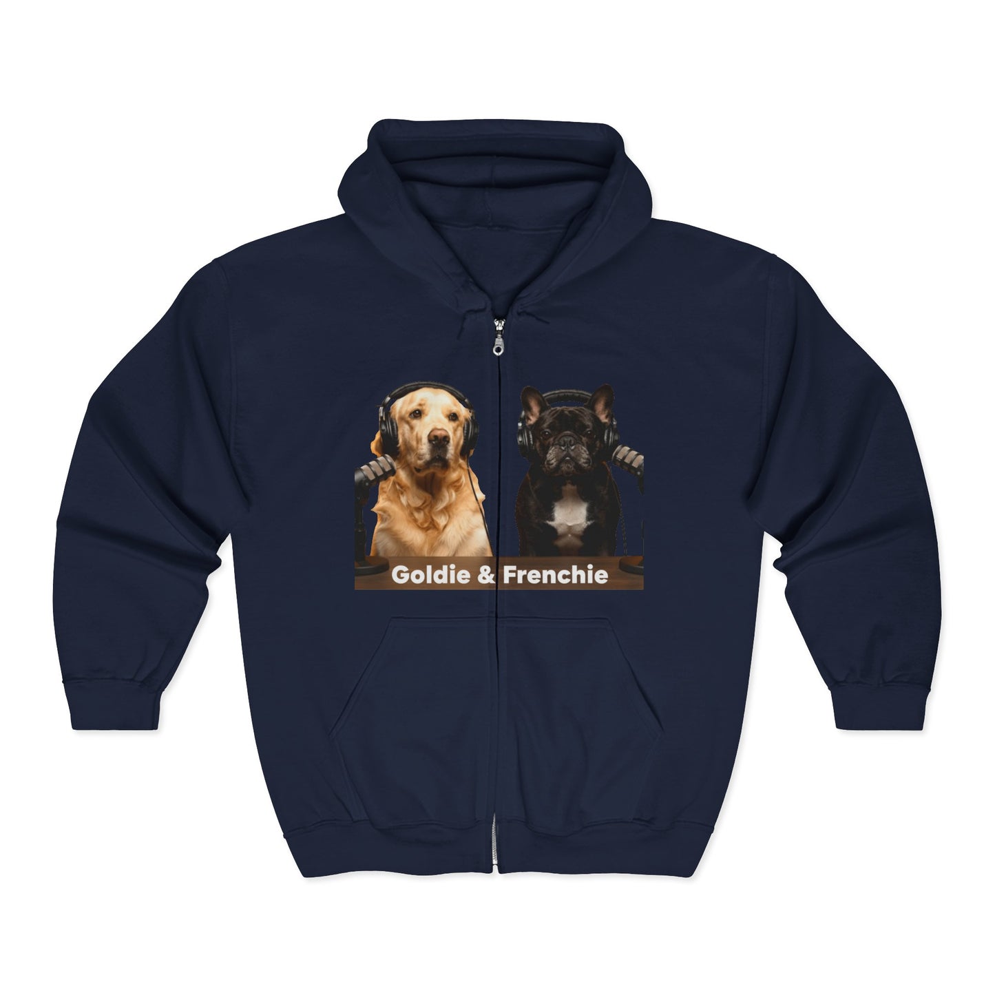 Goldie & Frenchie Podcast Full-Zip Hoodie - Front and Back - Ships from Australia + New Zealand