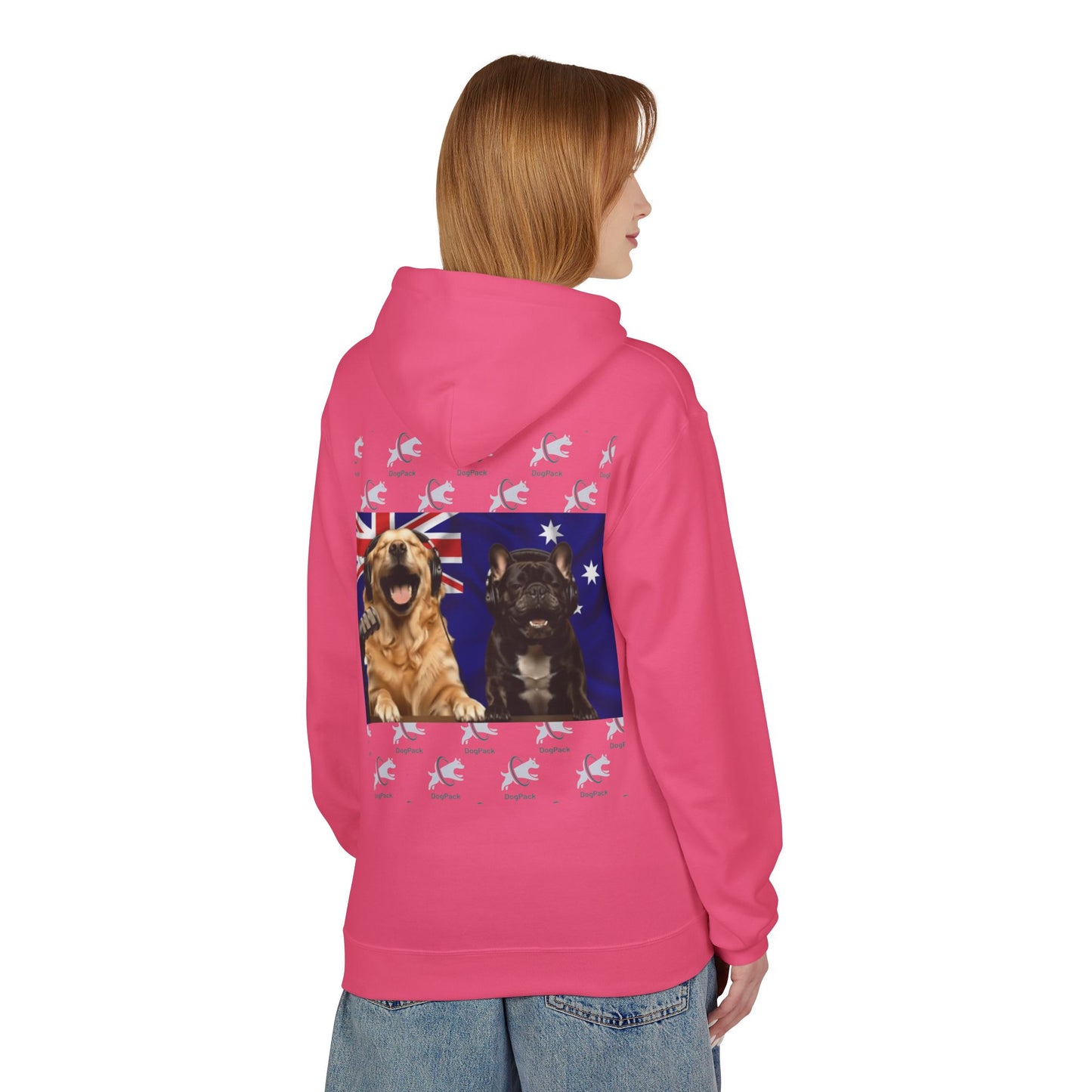 Goldie & Frenchie Repeating Pattern with Australia Flag Hoodie — Front & Back Print - Ships from Australia + New Zealand