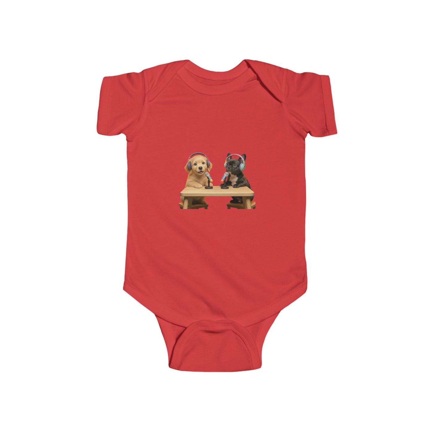 Baby Bodysuit with Puppies Goldie & Frenchie — Infant Onesie Gift for New Parents and Dog Owners