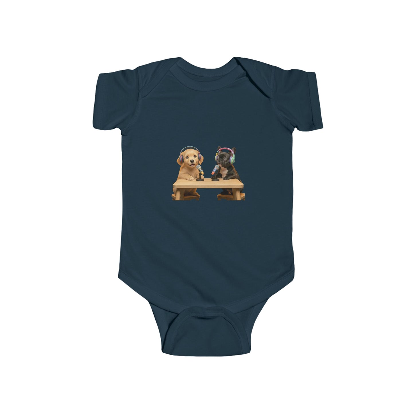 Baby Bodysuit with Puppies Goldie & Frenchie — Infant Onesie Gift for New Parents and Dog Owners