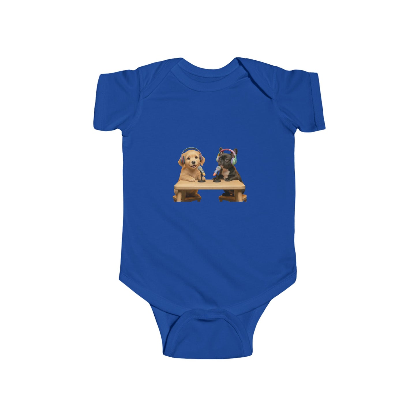 Baby Bodysuit with Puppies Goldie & Frenchie — Infant Onesie Gift for New Parents and Dog Owners