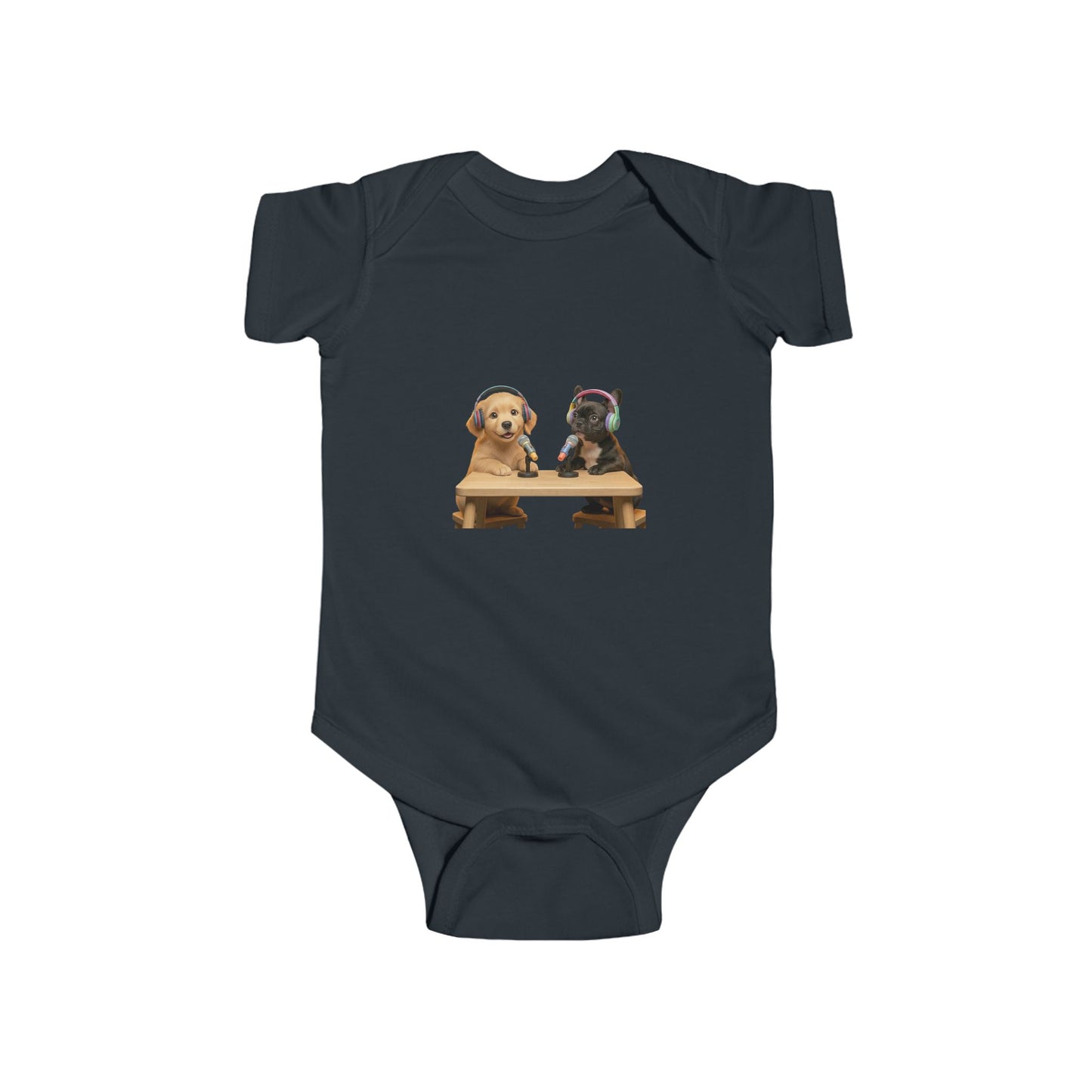 Baby Bodysuit with Puppies Goldie & Frenchie — Infant Onesie Gift for New Parents and Dog Owners