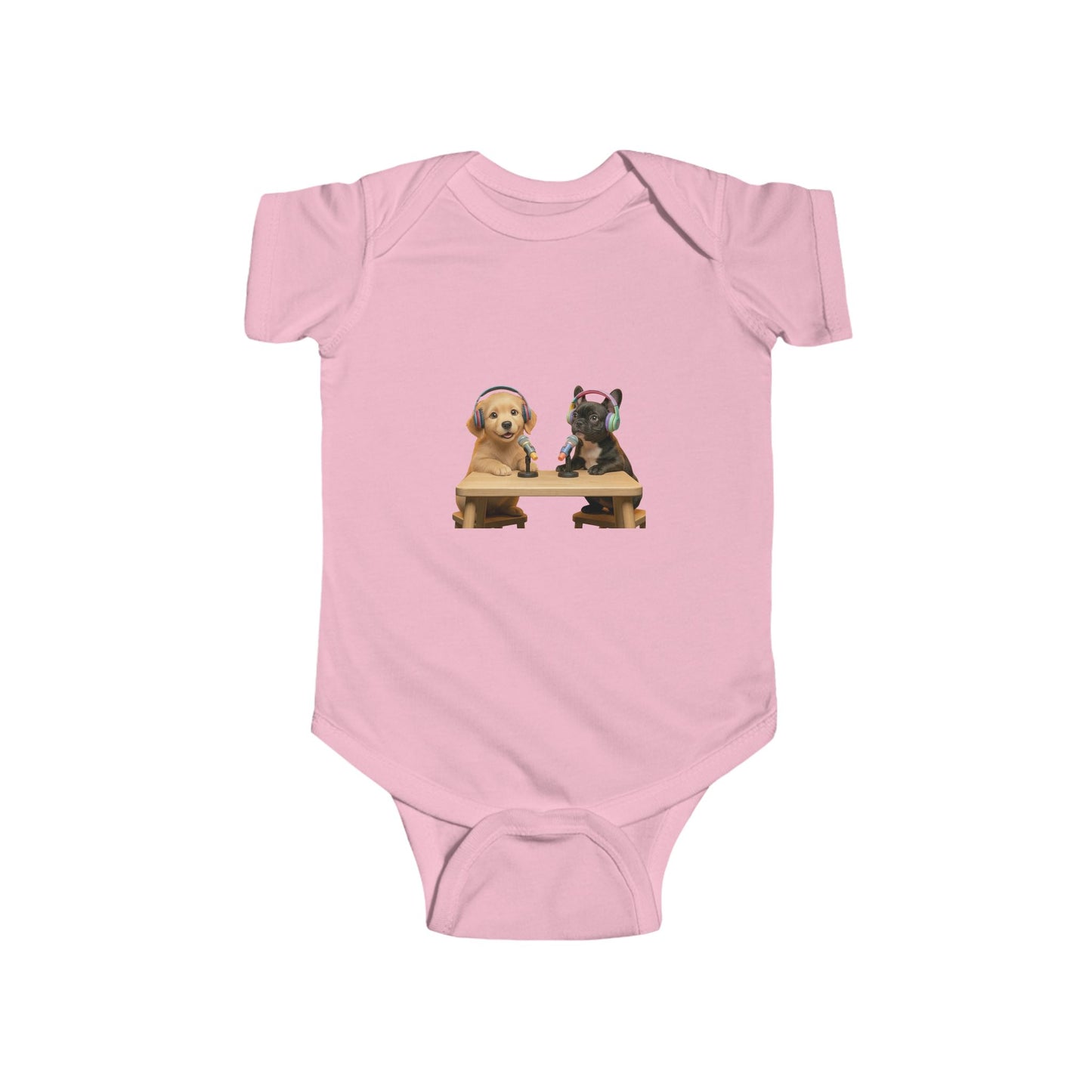 Baby Bodysuit with Puppies Goldie & Frenchie — Infant Onesie Gift for New Parents and Dog Owners