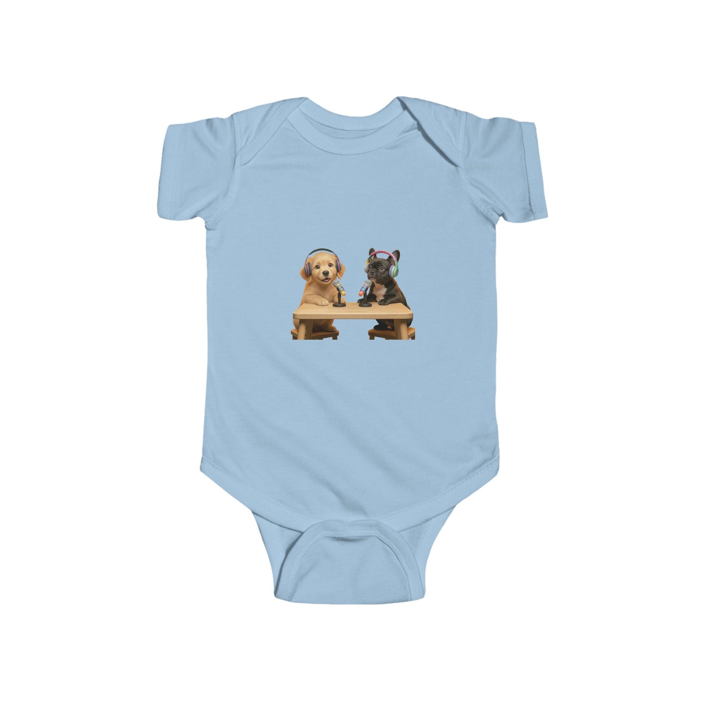 Baby Bodysuit with Puppies Goldie & Frenchie — Infant Onesie Gift for New Parents and Dog Owners
