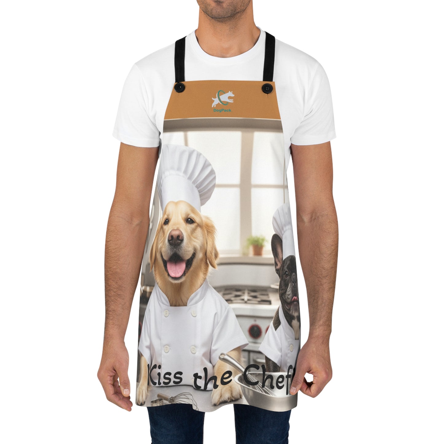 Dog Chef Apron - 'Kiss the Chef!' Cute Kitchen Apron with Dogs in Chef Hats
