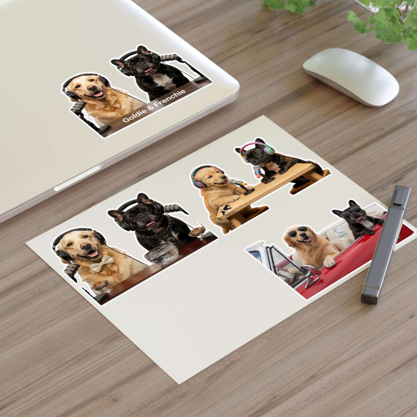Goldie & Frenchie — Sheet of 4 Popular Stickers , Fancy, Puppies, Classic, Driving