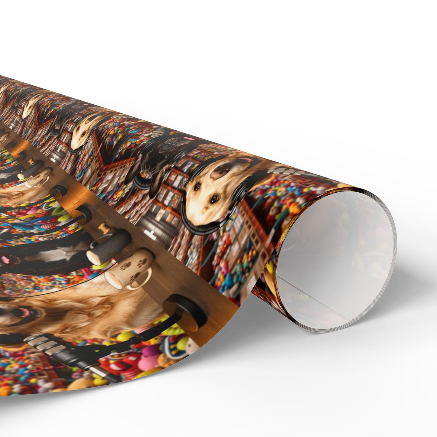 Goldie & Frenchie In the Marketplace Warehouse Wrapping Paper Roll — Colorful Dog Inspired Gift Wrap