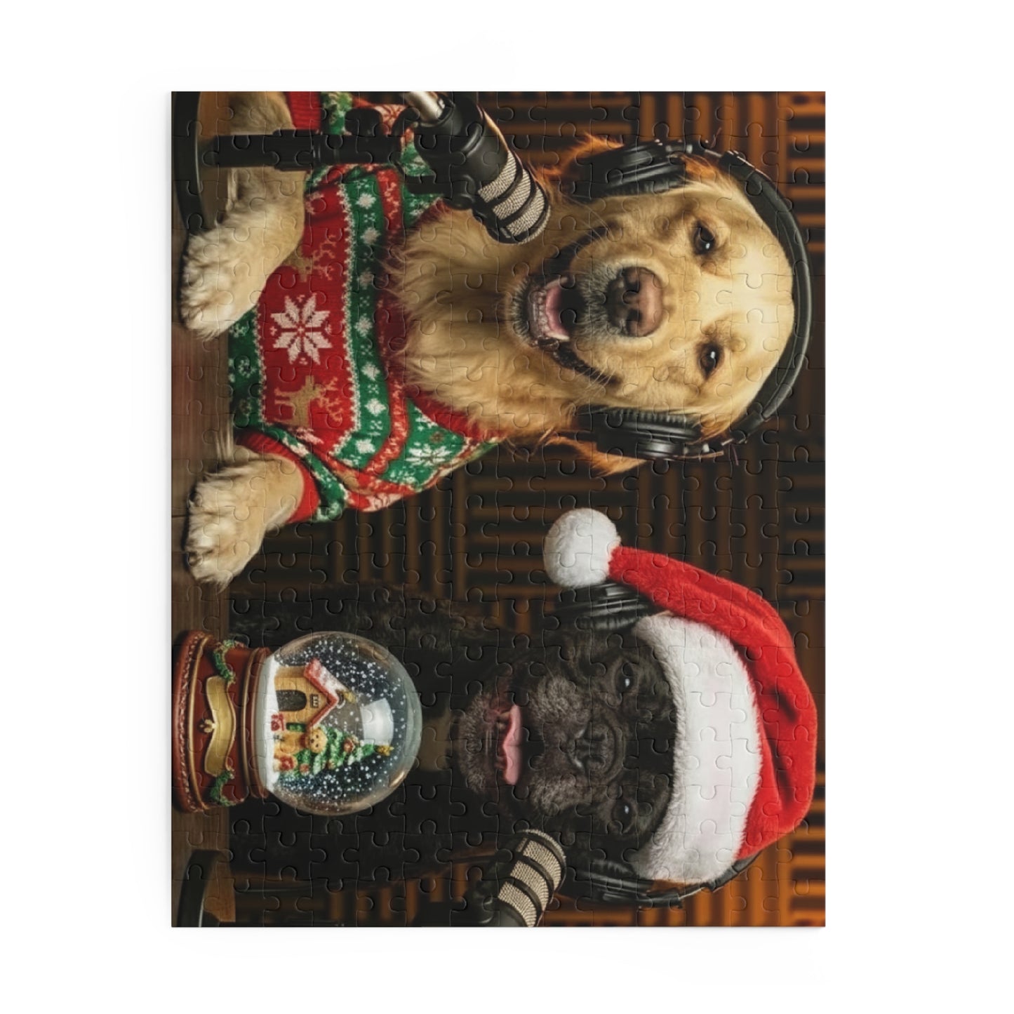 Goldie & Frenchie Dressed up in Christmas Theme Podcast Dogs Jigsaw Puzzle — (120/252/500 pcs)