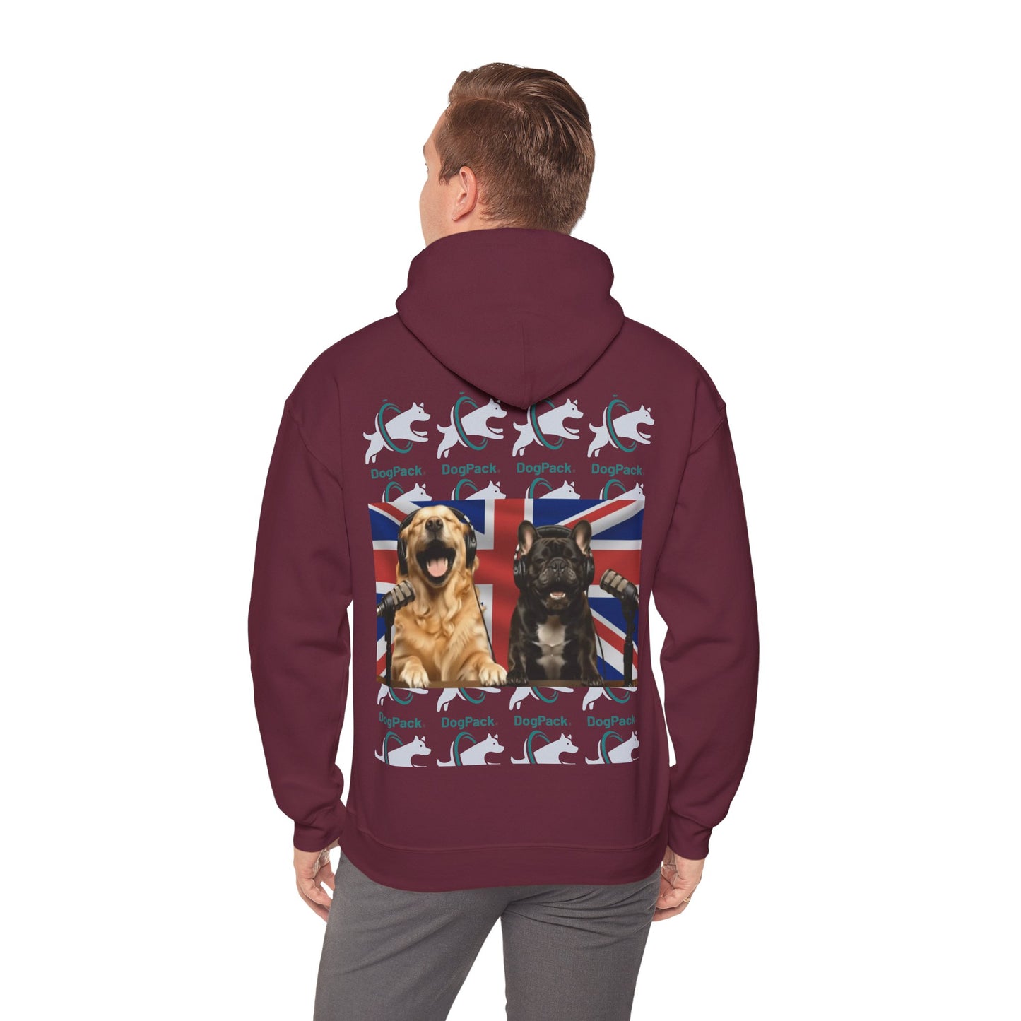 Goldie & Frenchie Repeating Pattern with UK Flag Hoodie — Front & Back Print - Ships from United Kingdom