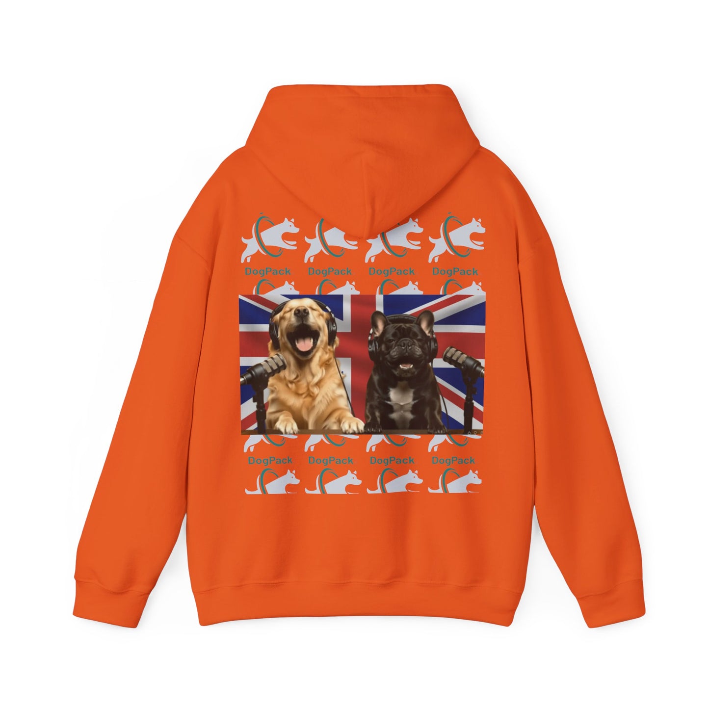 Goldie & Frenchie Repeating Pattern with UK Flag Hoodie — Front & Back Print - Ships from United Kingdom