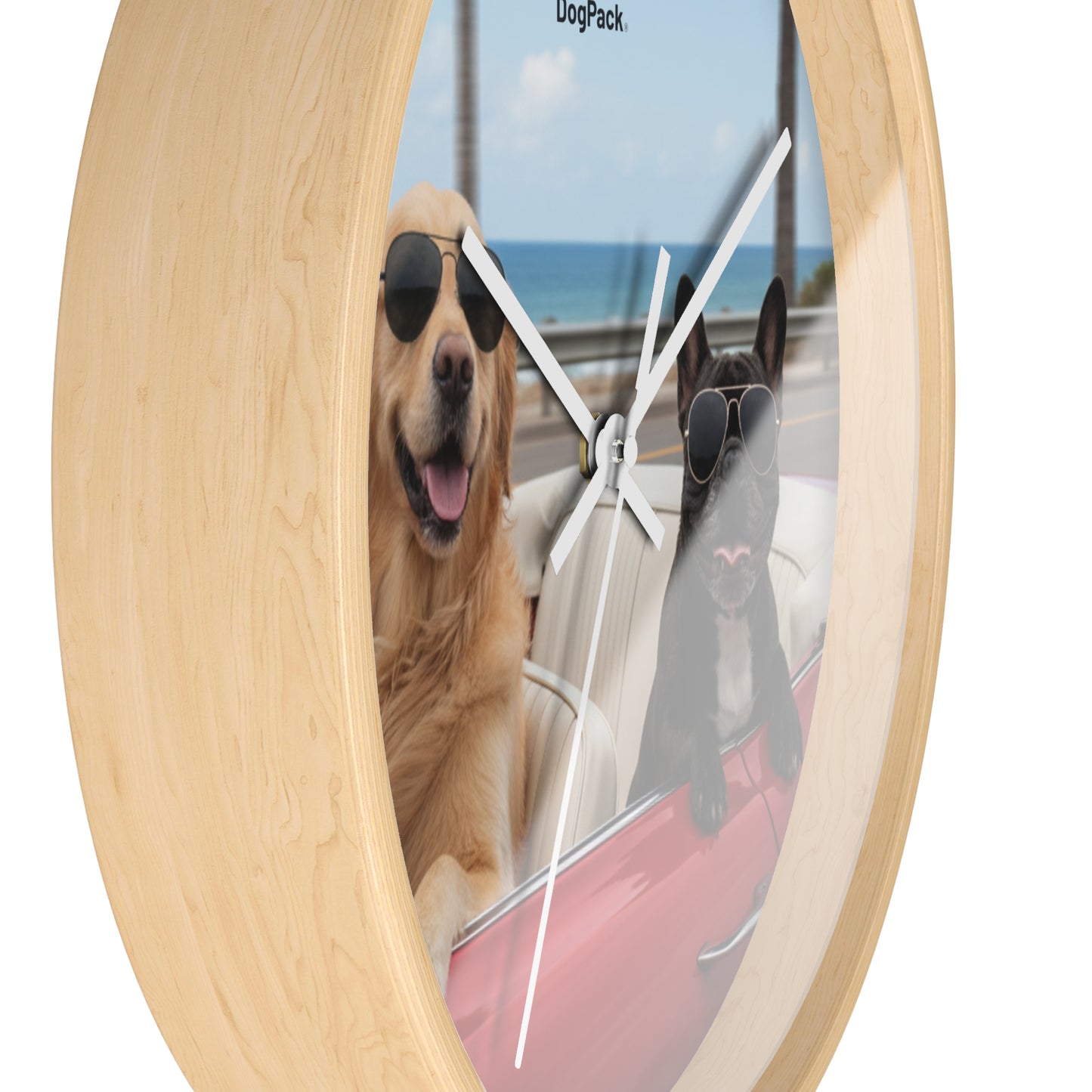 Goldie & Frenchie 'Cruising on the Beach' Wall Clock