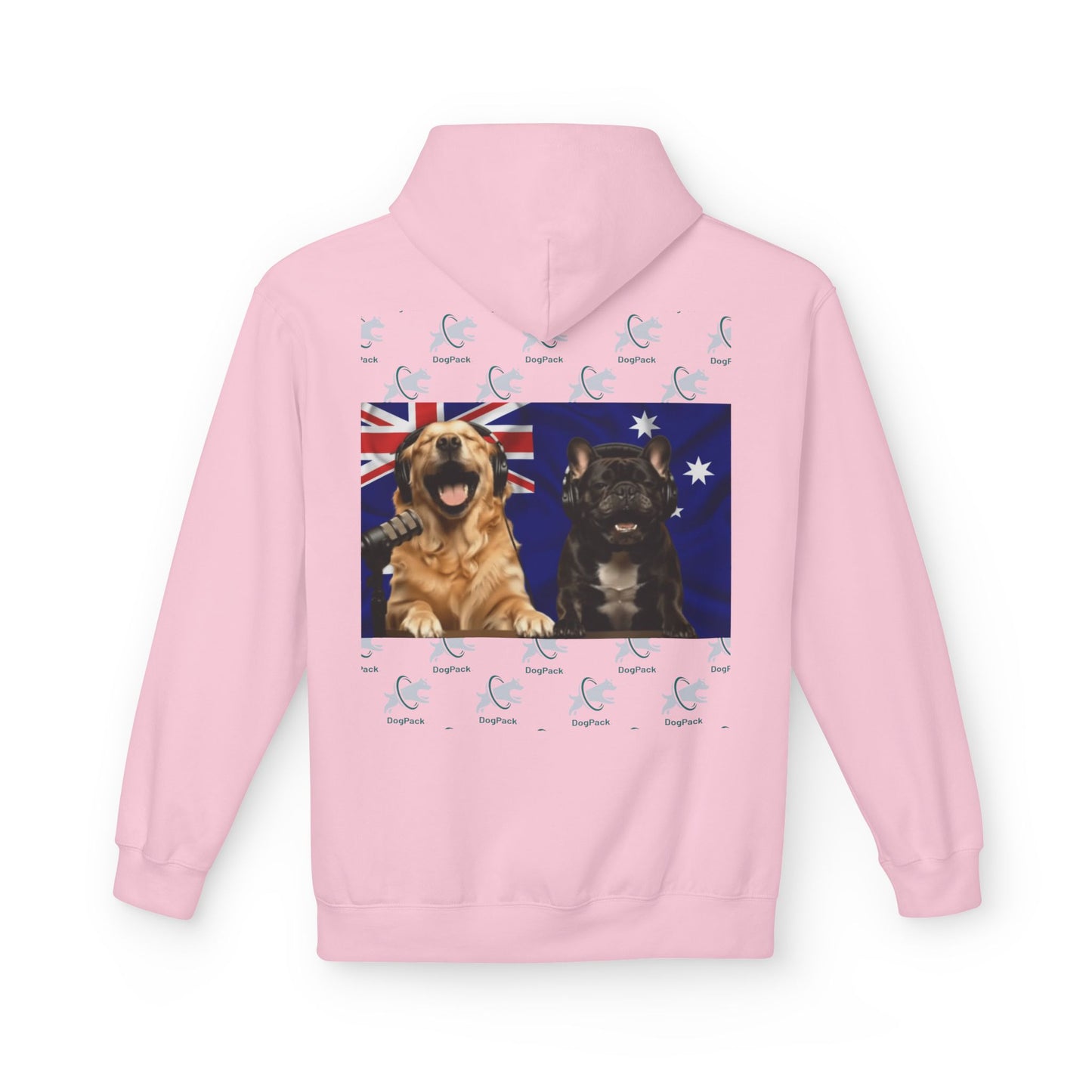 Goldie & Frenchie Repeating Pattern with Australia Flag Hoodie — Front & Back Print - Ships from Australia + New Zealand