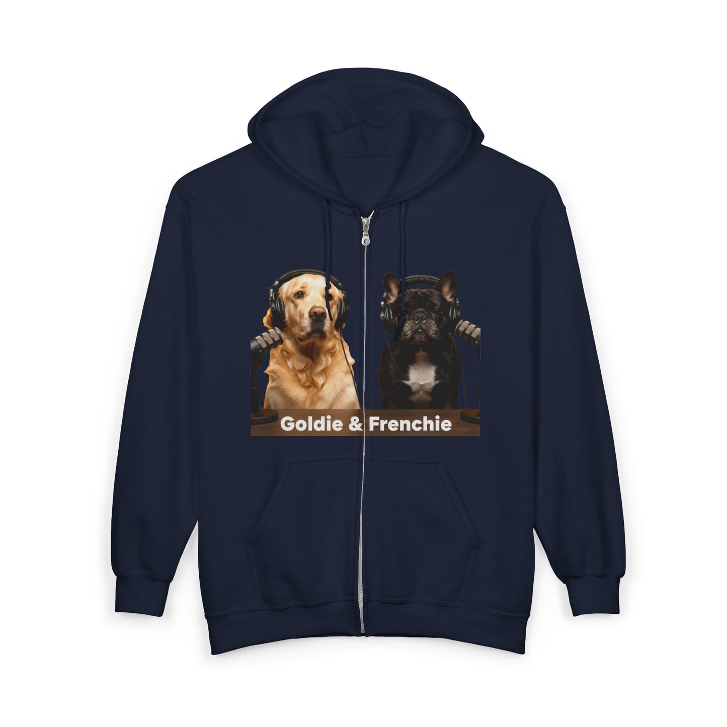 Goldie & Frenchie Podcast Full-Zip Hoodie - Front and Back - Ships from Australia + New Zealand
