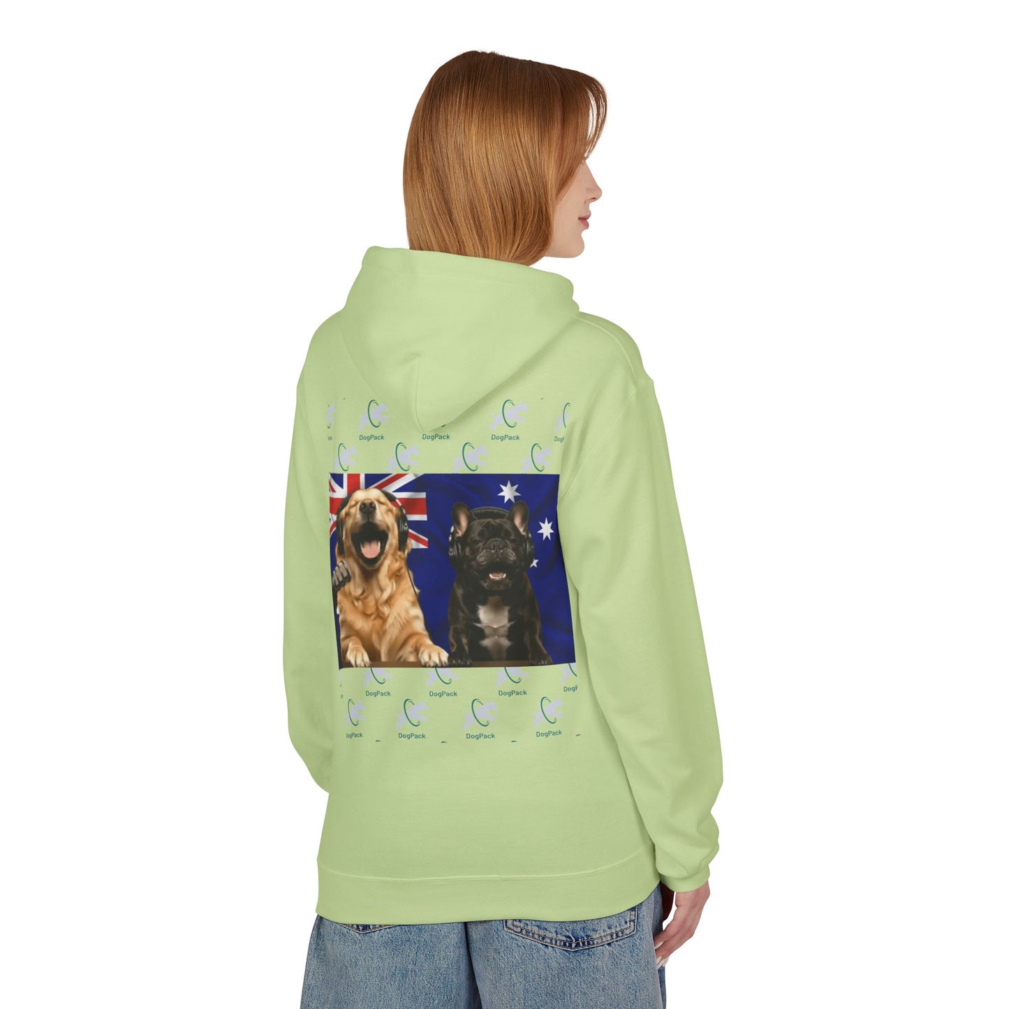 Goldie & Frenchie Repeating Pattern with Australia Flag Hoodie — Front & Back Print - Ships from Australia + New Zealand
