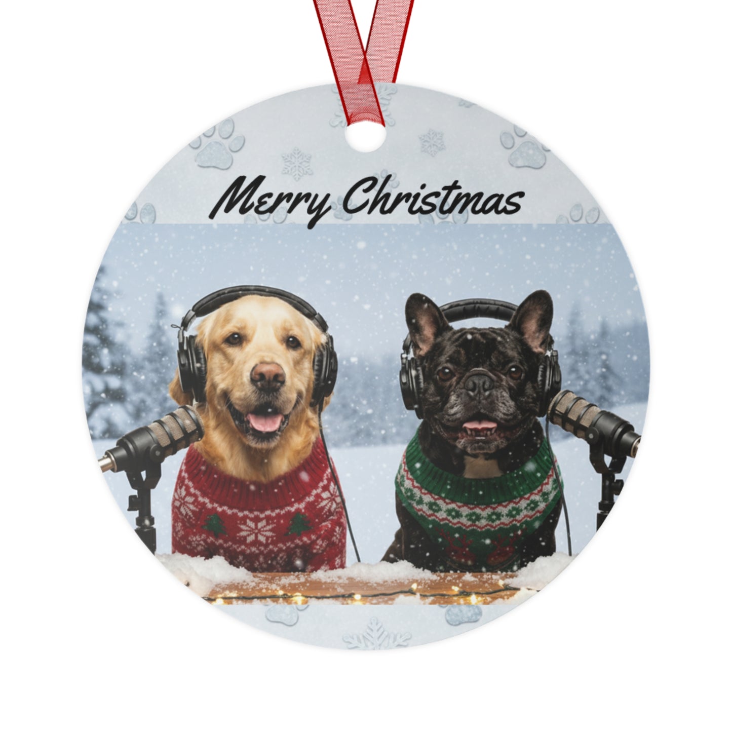 Goldie & Frenchie Metal 2-sided Christmas Ornament