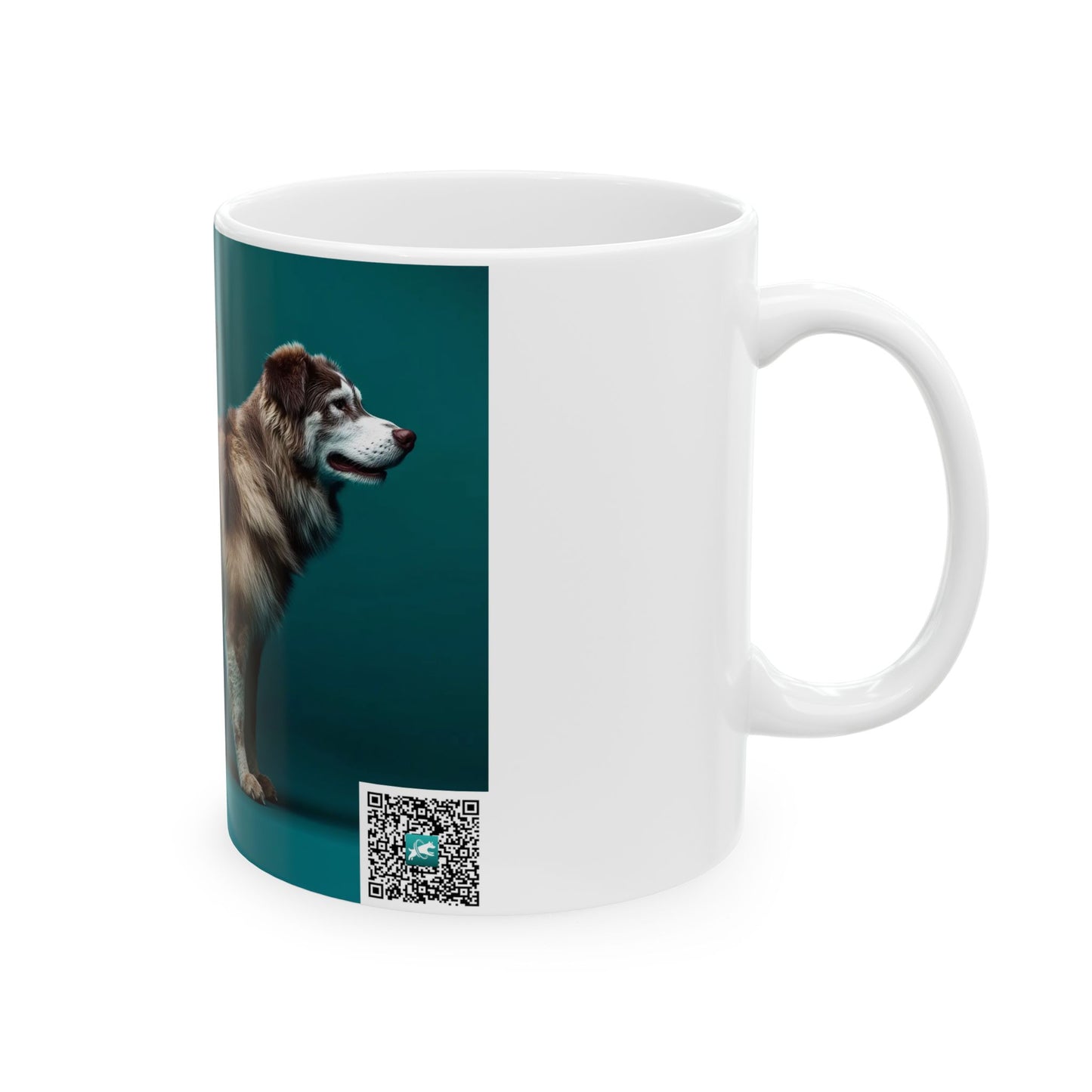 Aidi Atlas Mountain Dog Ceramic Mug — Teal Colored Dog Portrait Coffee Cup (11oz, 15oz)