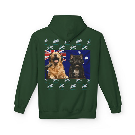 Goldie & Frenchie Repeating Pattern with Australia Flag Hoodie — Front & Back Print - Ships from Australia