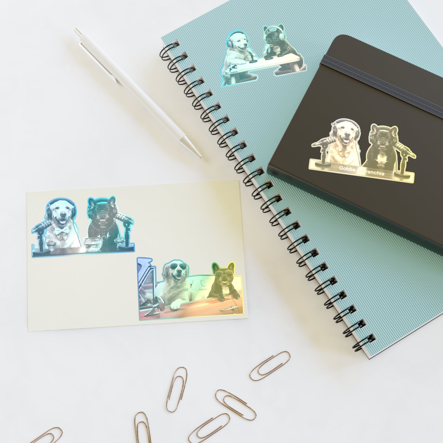 Goldie & Frenchie — Sheet of 4 Popular Stickers , Fancy, Puppies, Classic, Driving