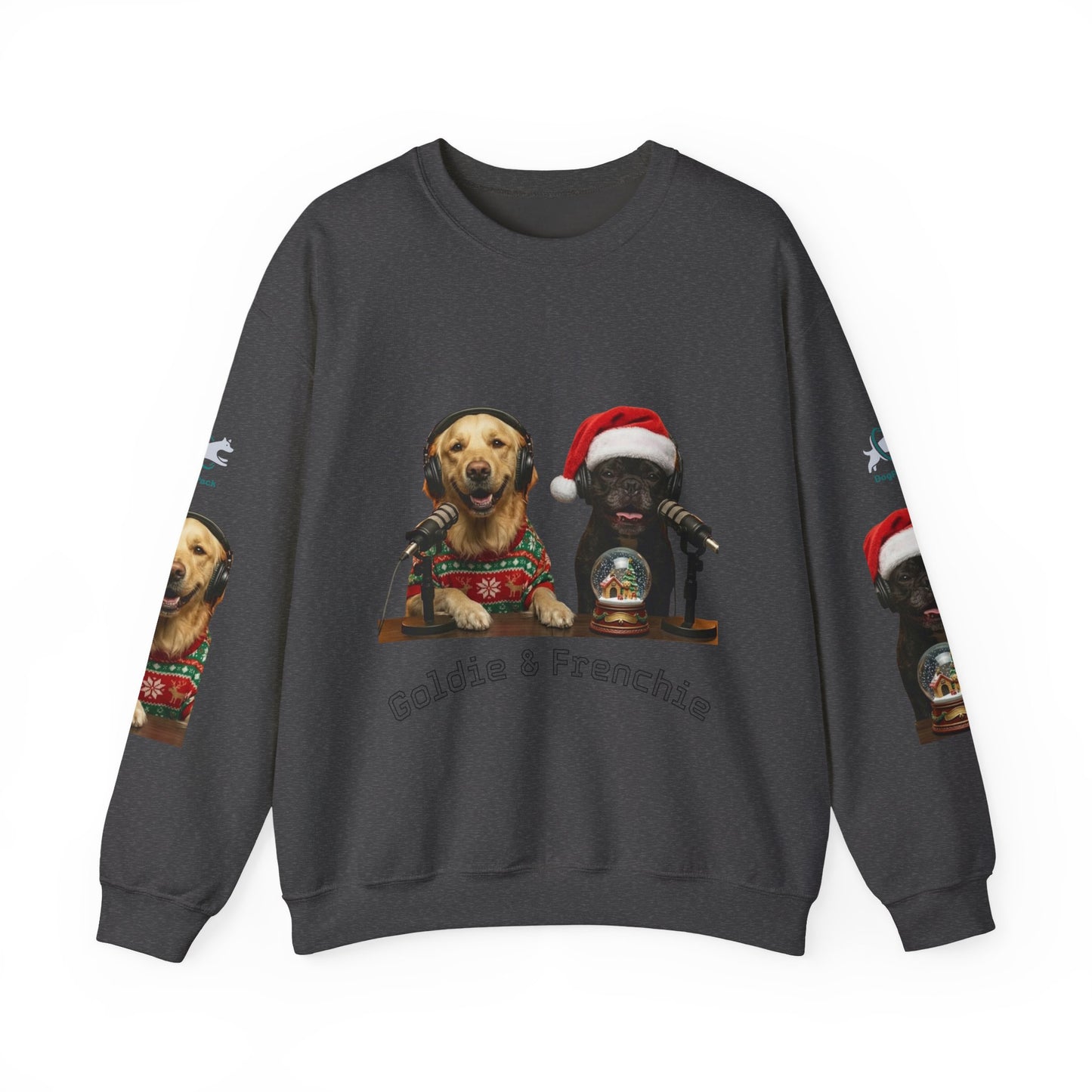 Goldie & Frenchie Christmas Crewneck with G&F sleeves