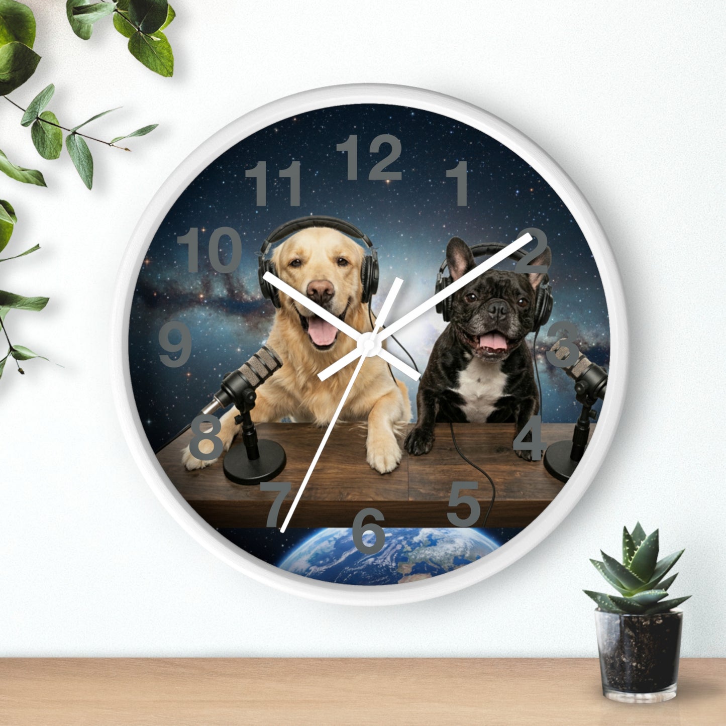 Goldie & Frenchie 'Broadcasting from Space' Wall Clock