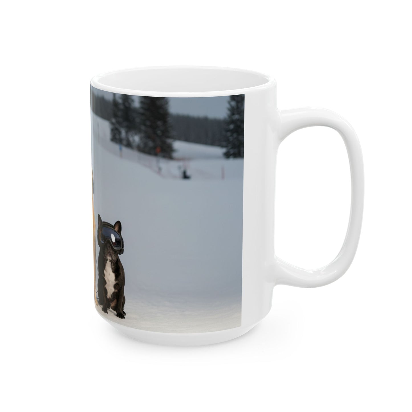 Goldie & Frenchie Hitting the Slopes — Snowboard Day Ski Mug for Dog Lovers (11oz/15oz)